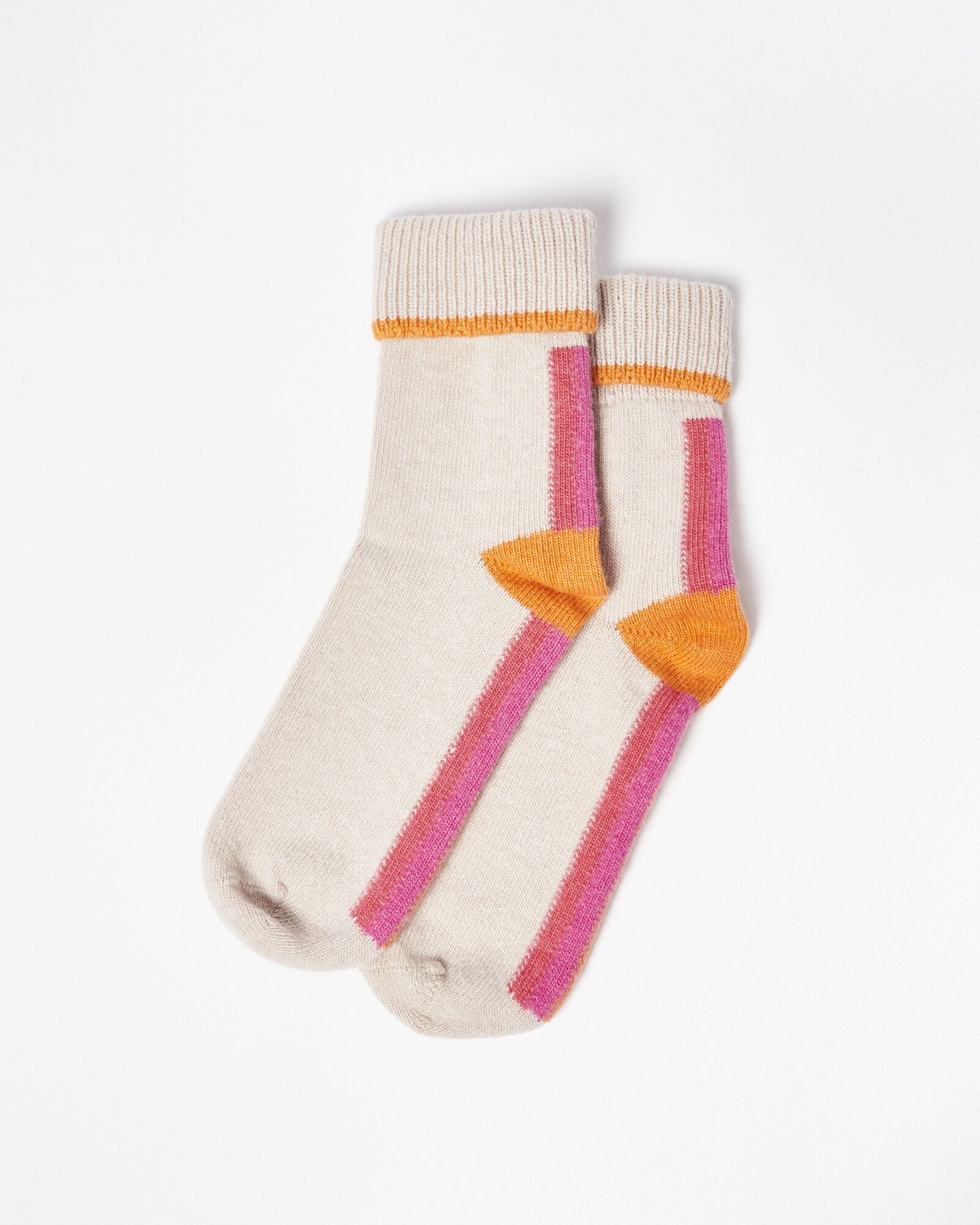 Striped Pink & Orange Cashmere Blend Ankle Socks | Oliver Bonas