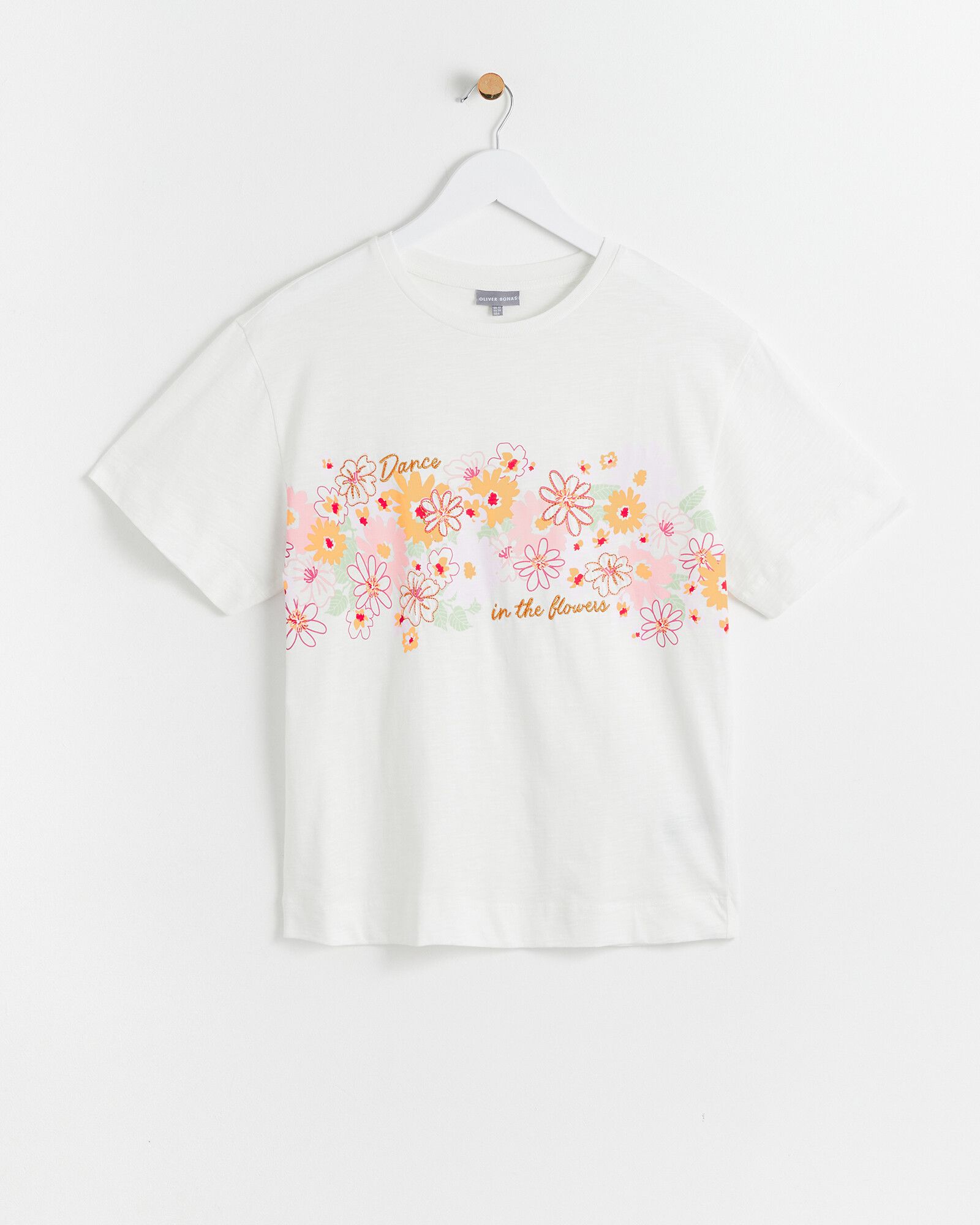 Dance In The Flowers White Cotton T-Shirt | Oliver Bonas