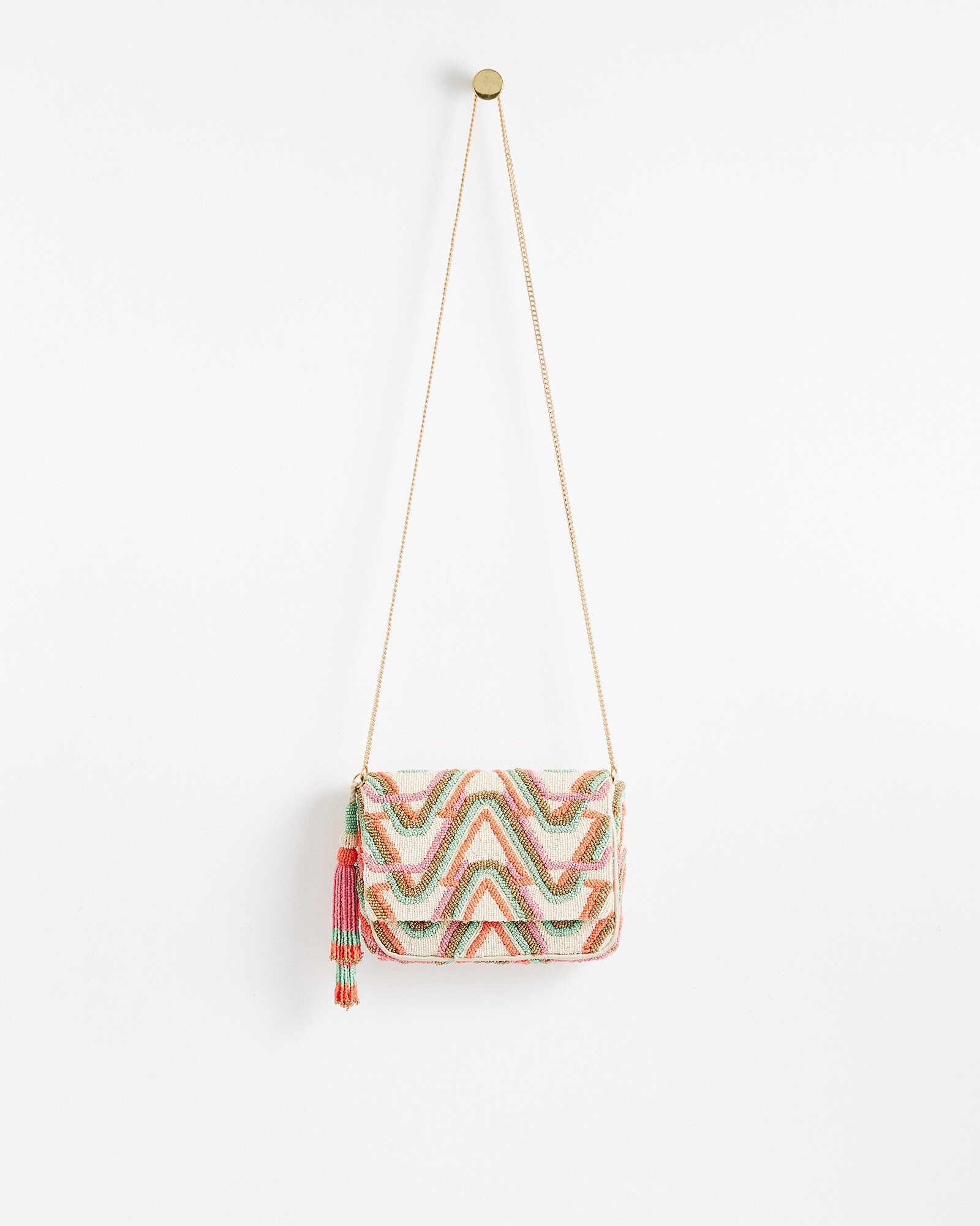 Beaded Fold Over Cream Clutch Bag Oliver Bonas