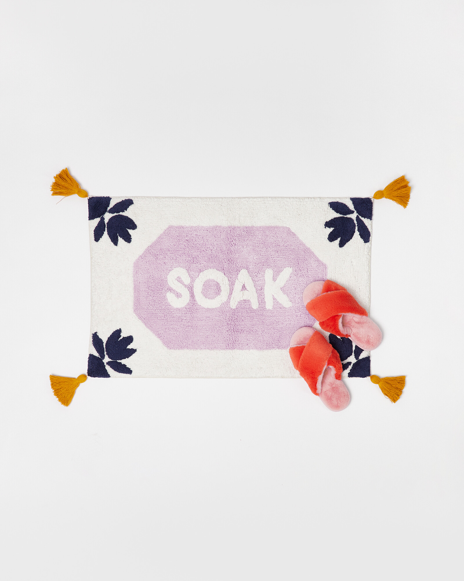 Soak Floral Purple Cotton Bath Mat Medium Oliver Bonas
