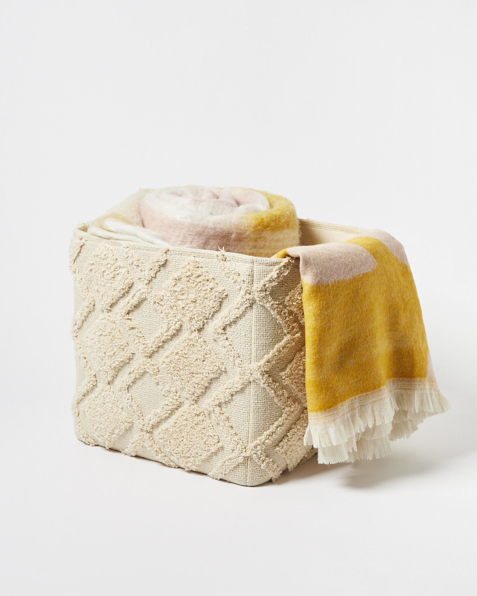 Woven Square Diamond Natural Storage Basket Oliver Bonas