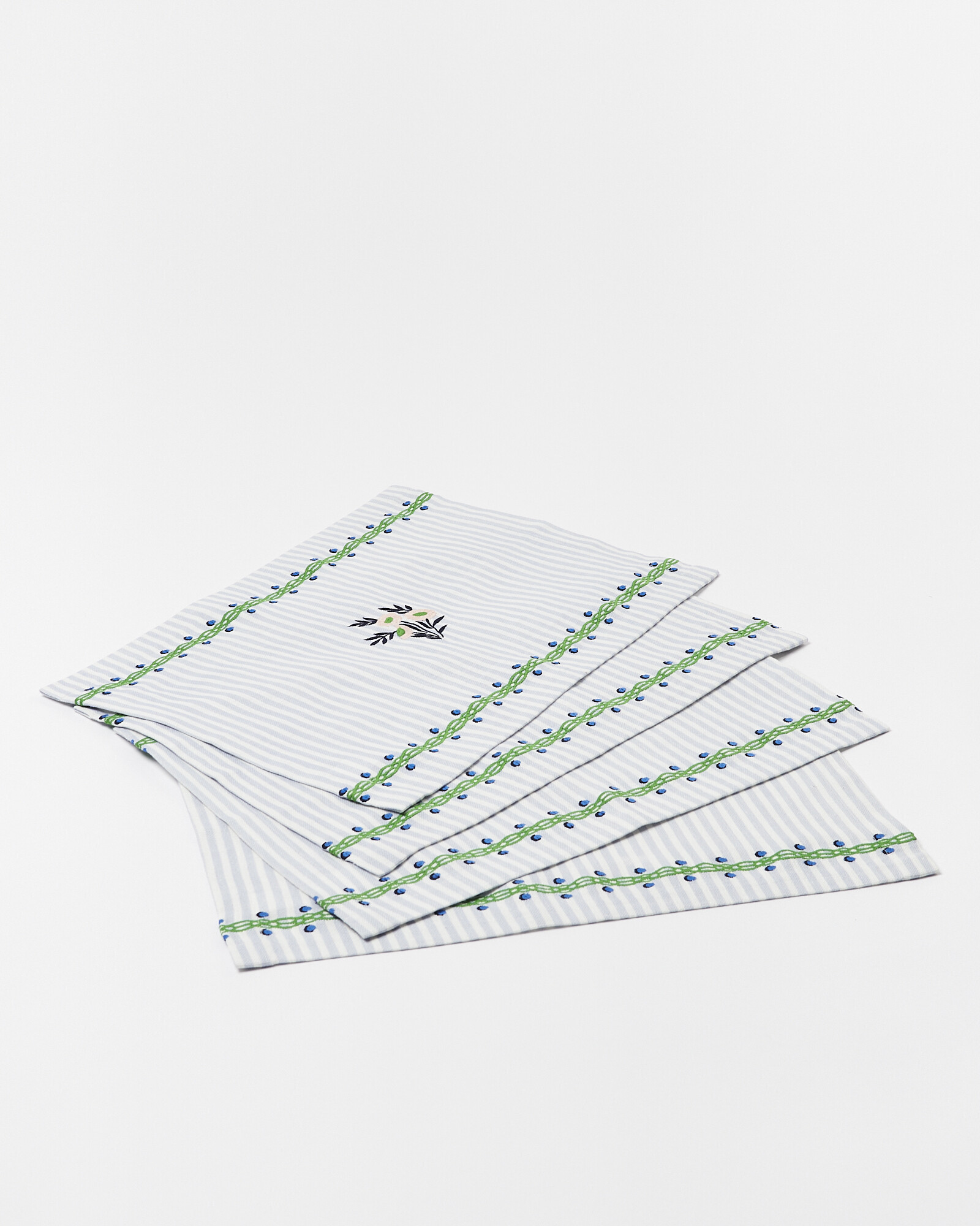Striped Embroidered Flower Cotton Placemats Set of Four Oliver Bonas
