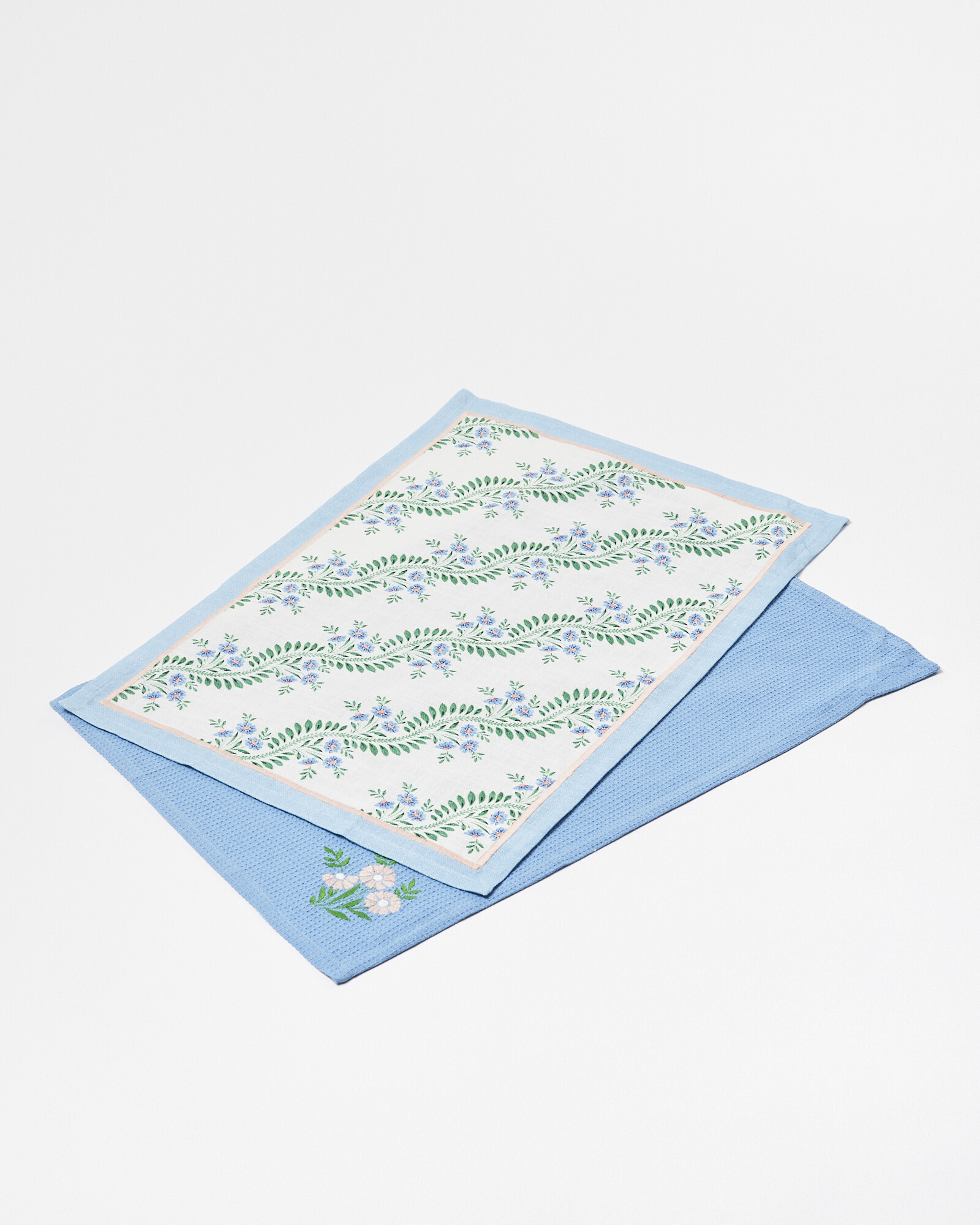 Floral Embroidered Cotton Tea Towels Set of Two Oliver Bonas