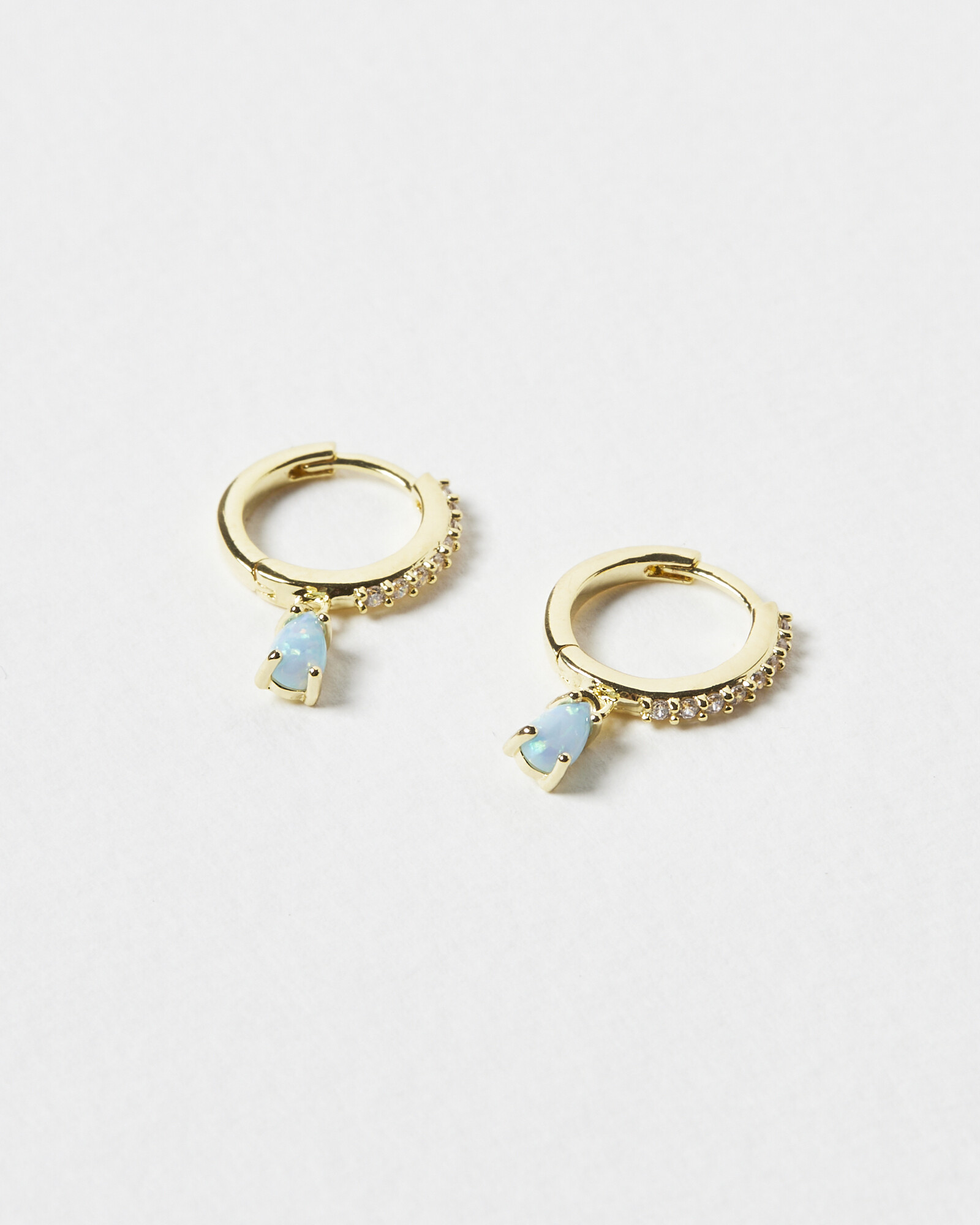 Pavati Opalite & Clear Stone Inlay Gold Plated Drop Earrings