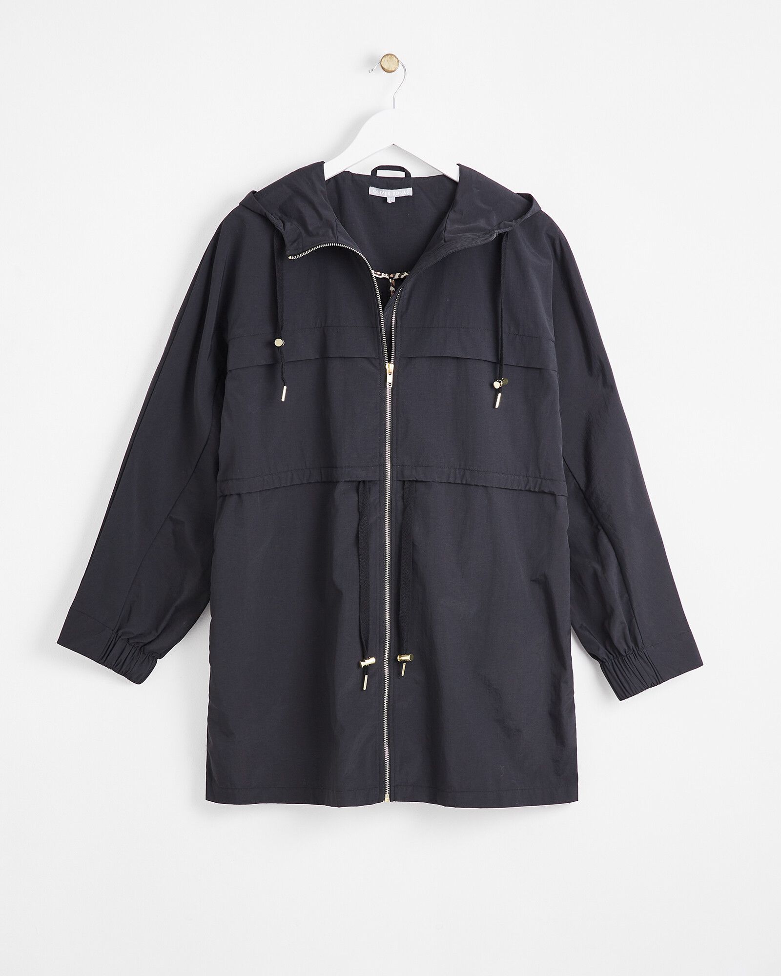Hooded Black Long Line Lightweight Jacket | Oliver Bonas