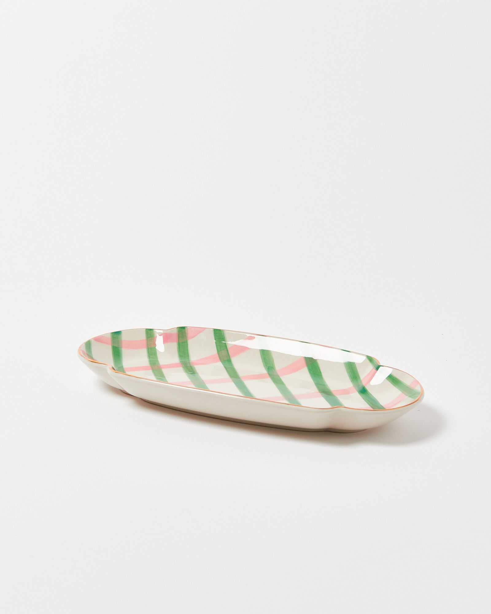 Mae Check Pink & Green Ceramic Platter Small | Oliver Bonas