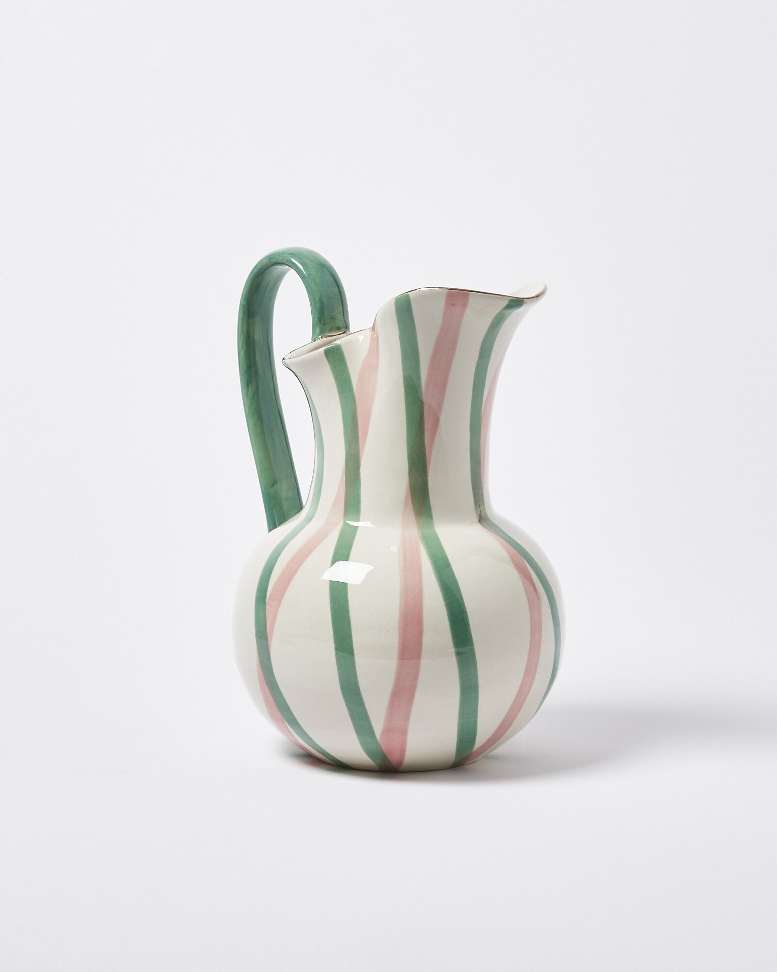Mae Check Pink & Green Ceramic Jug | Oliver Bonas
