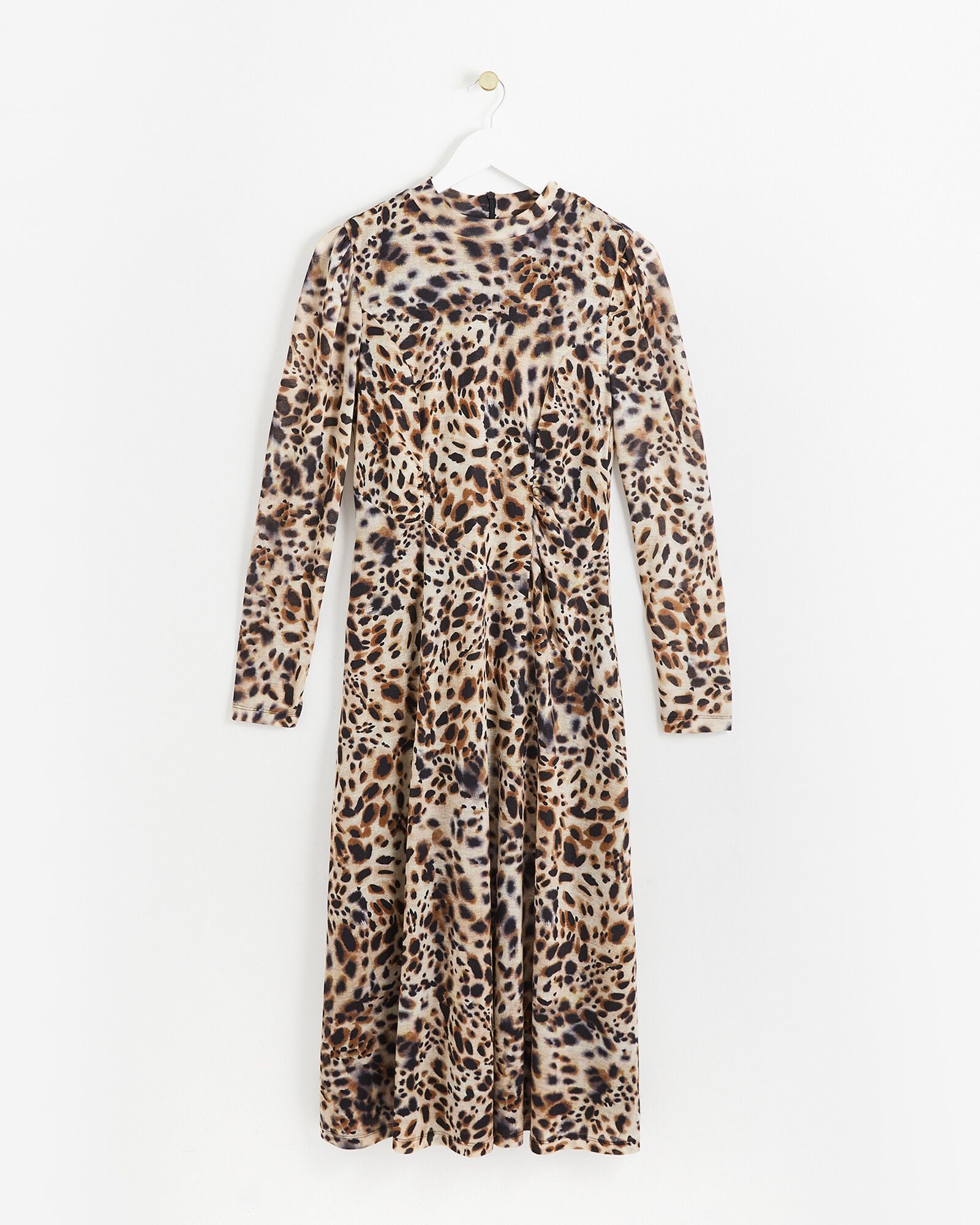Natural Leopard Print Brown Mesh Midi Dress | Oliver Bonas