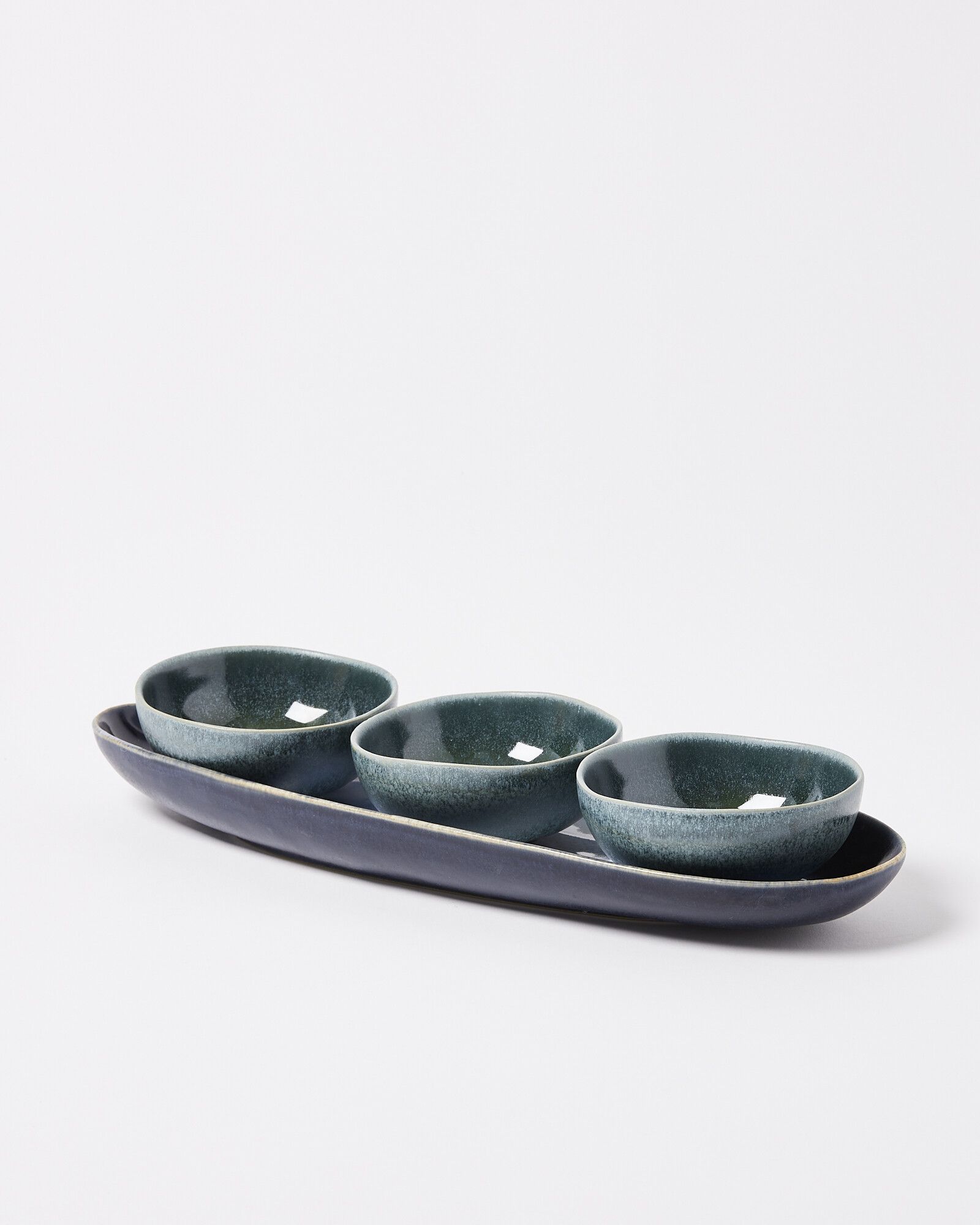 Berwick Blue Ceramic Platter & Dip Bowls Set | Oliver Bonas