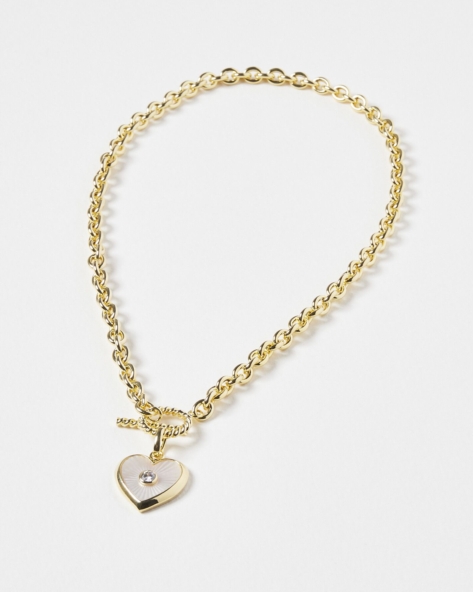 Chanel Style White Pearl Heart Inlaid Zircon Necklace