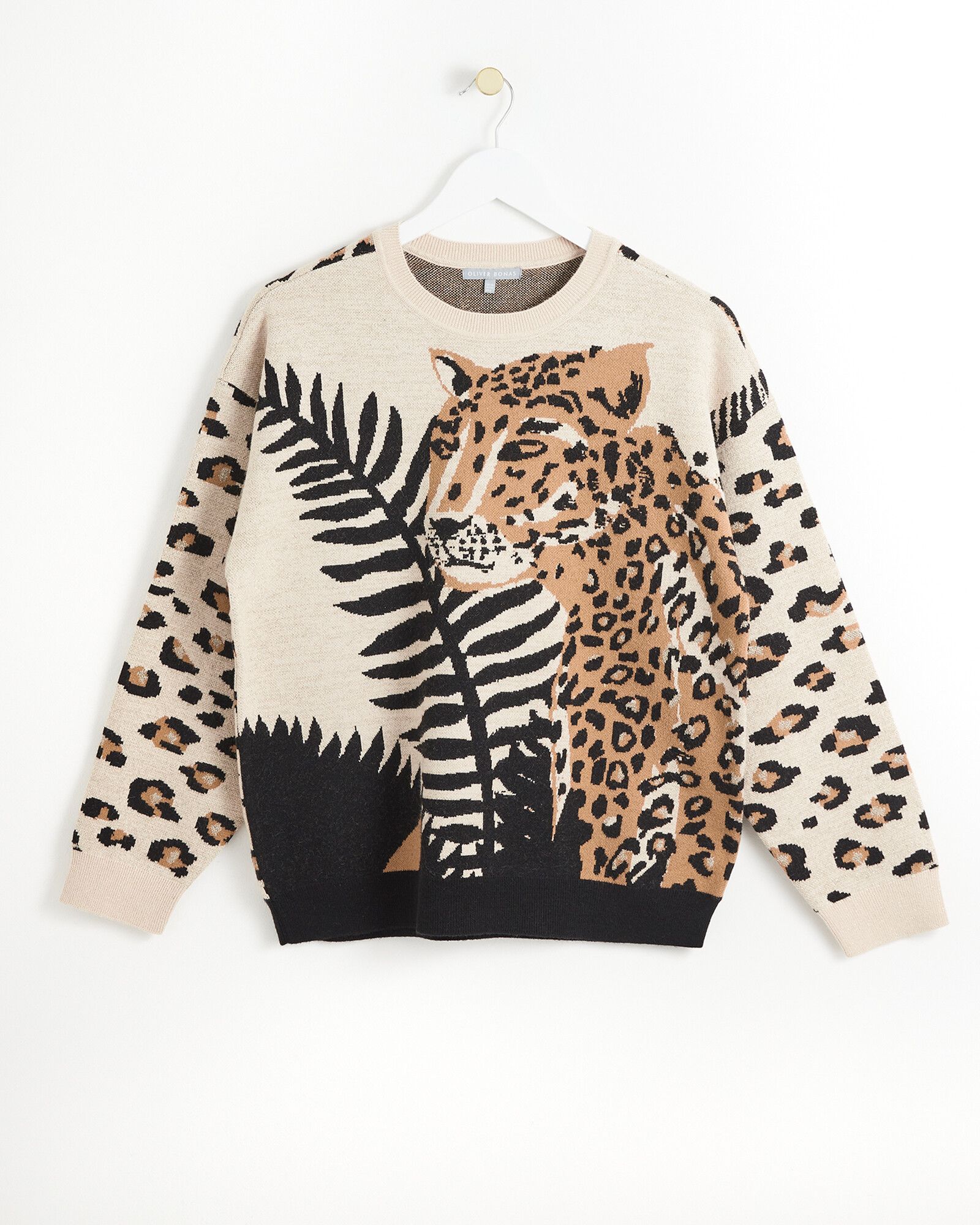 Leopard Neutral Brown Knitted Jumper | Oliver Bonas
