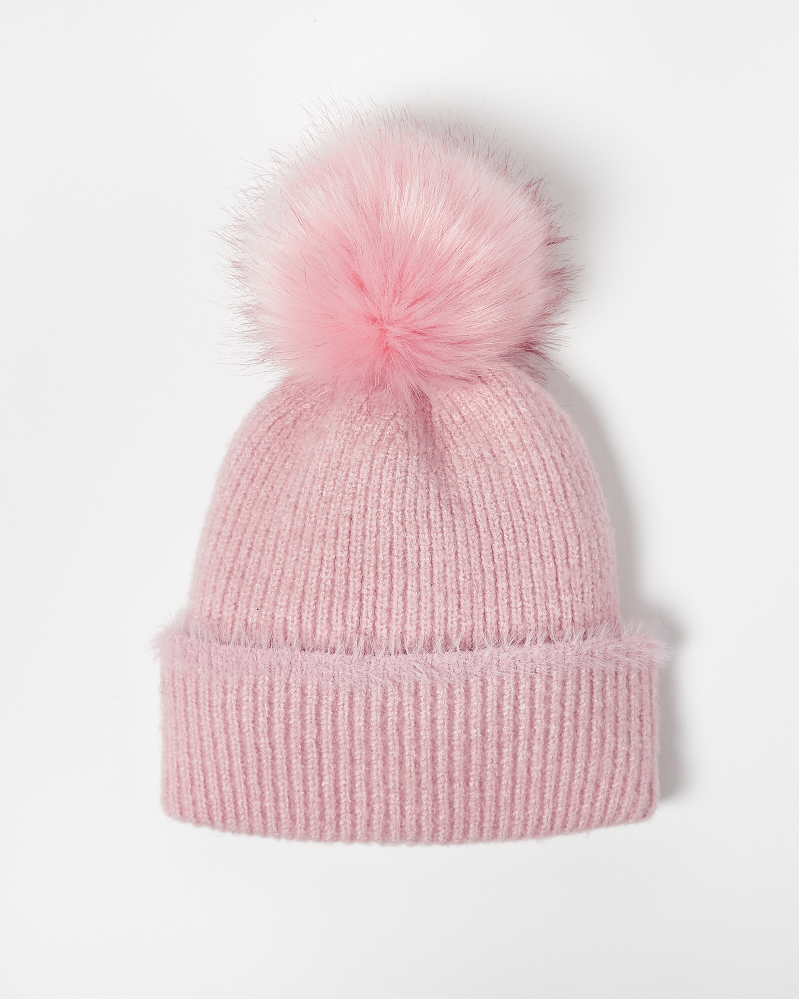 Fluffy Blush Pink Pom Knitted Beanie Hat Oliver Bonas