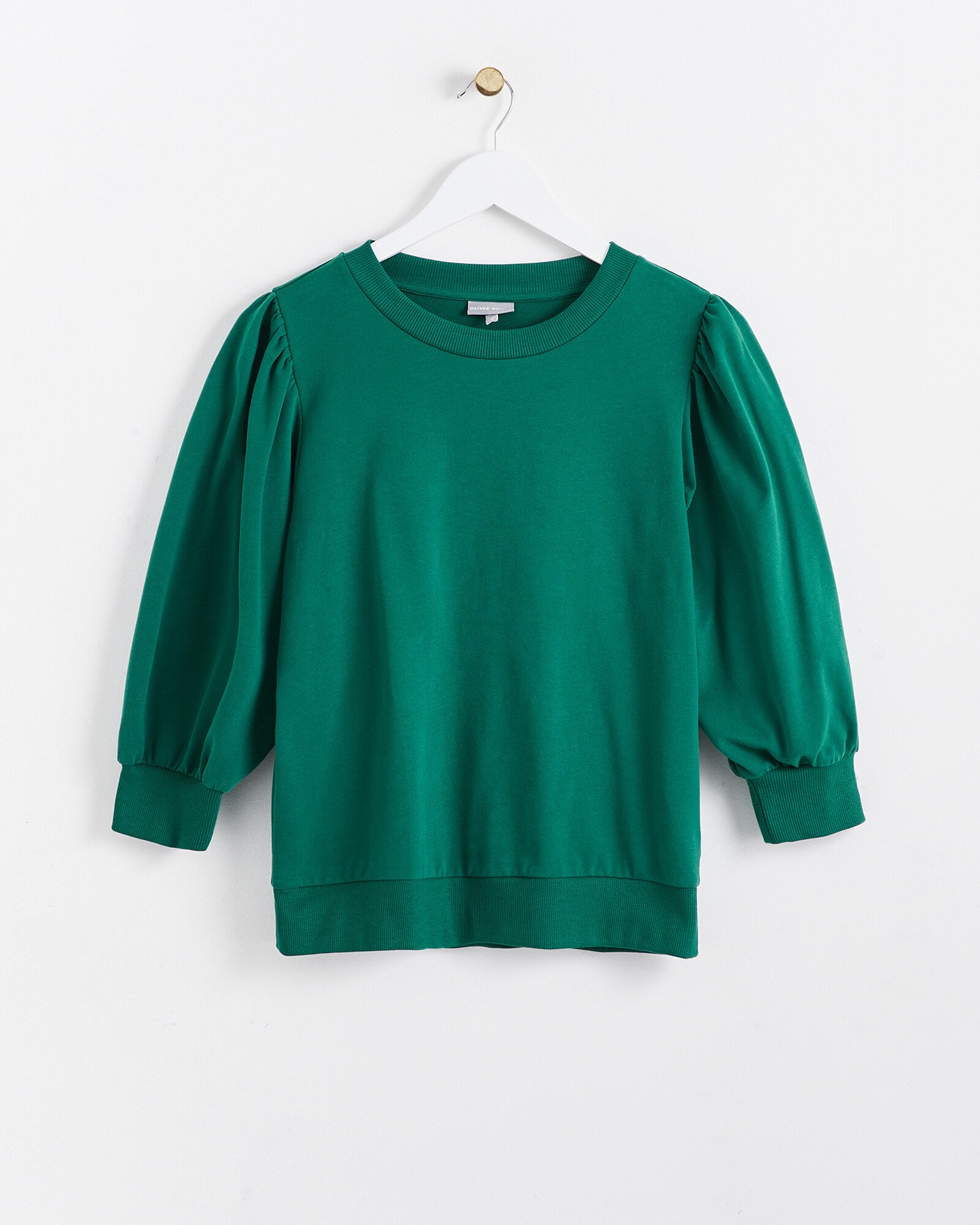 Puff Sleeve Green Cotton Jersey Top Oliver Bonas