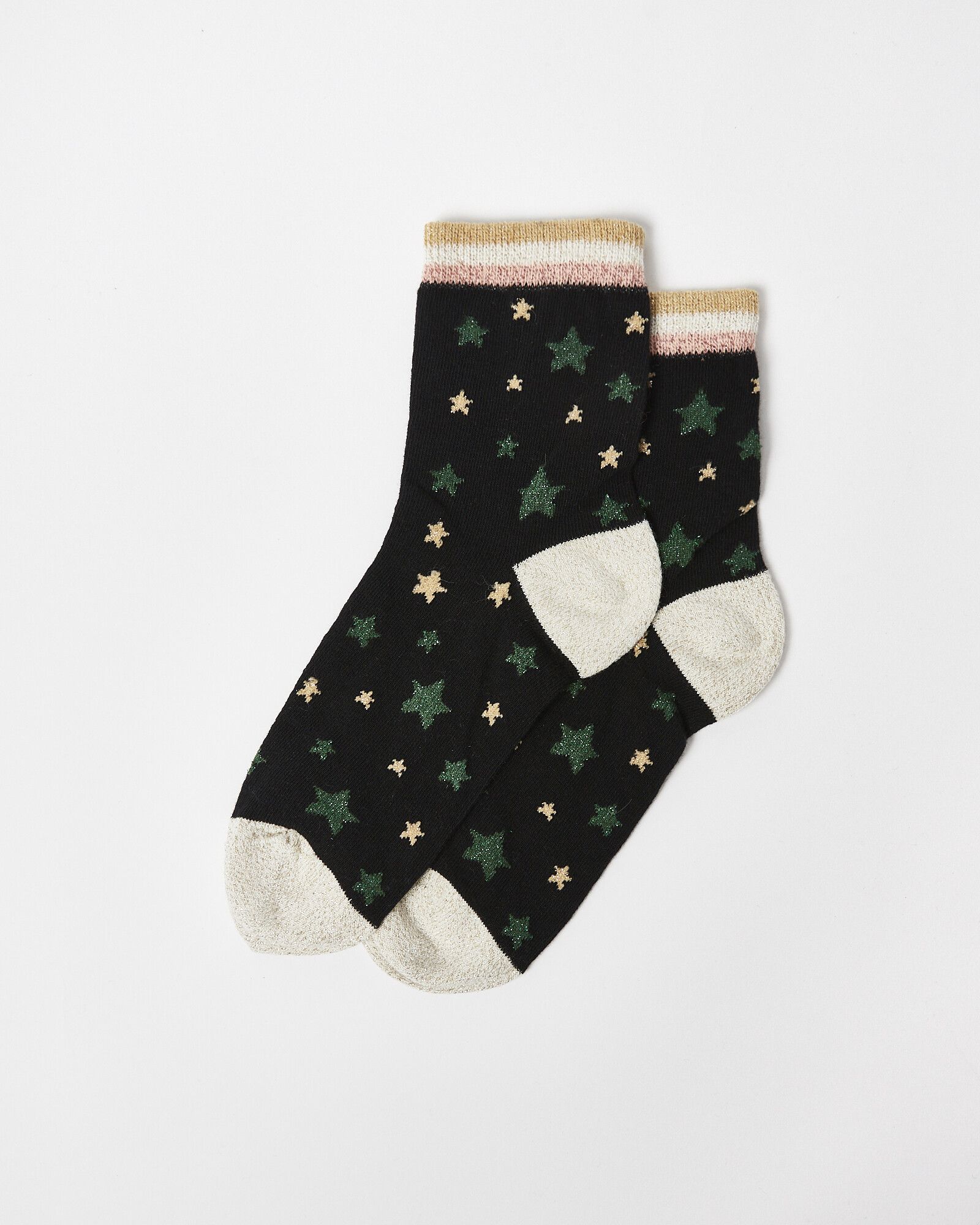 Star Stripe Gold & Green Ankle Socks | Oliver Bonas