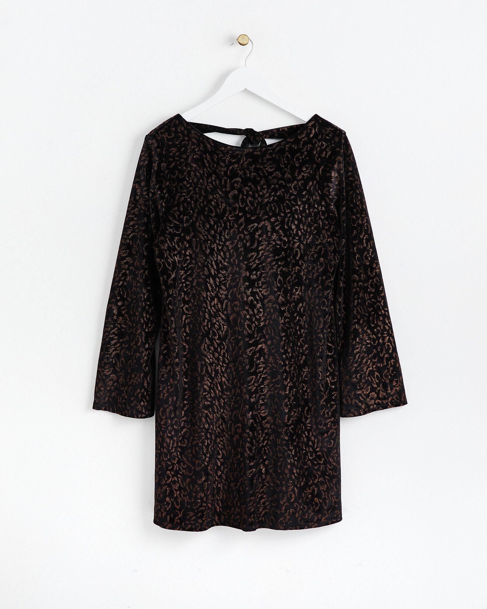 Leopard Print Foil Black Mini Dress | Oliver Bonas
