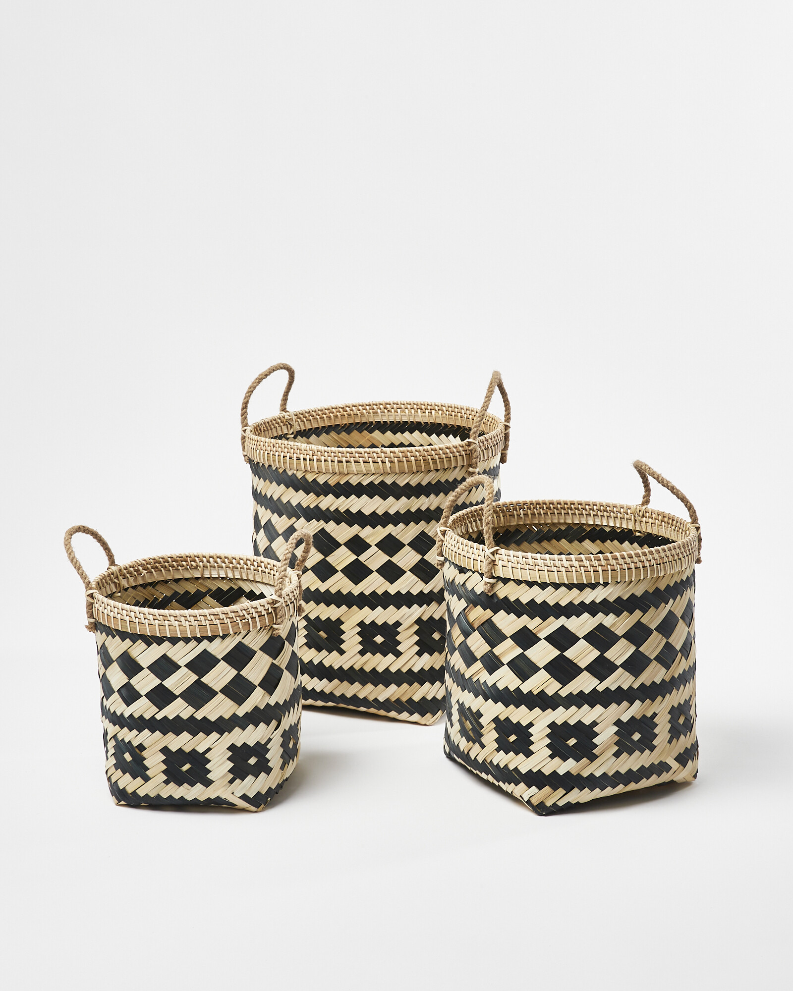 Black Woven Bamboo Patterned Baskets Set of Three Oliver Bonas