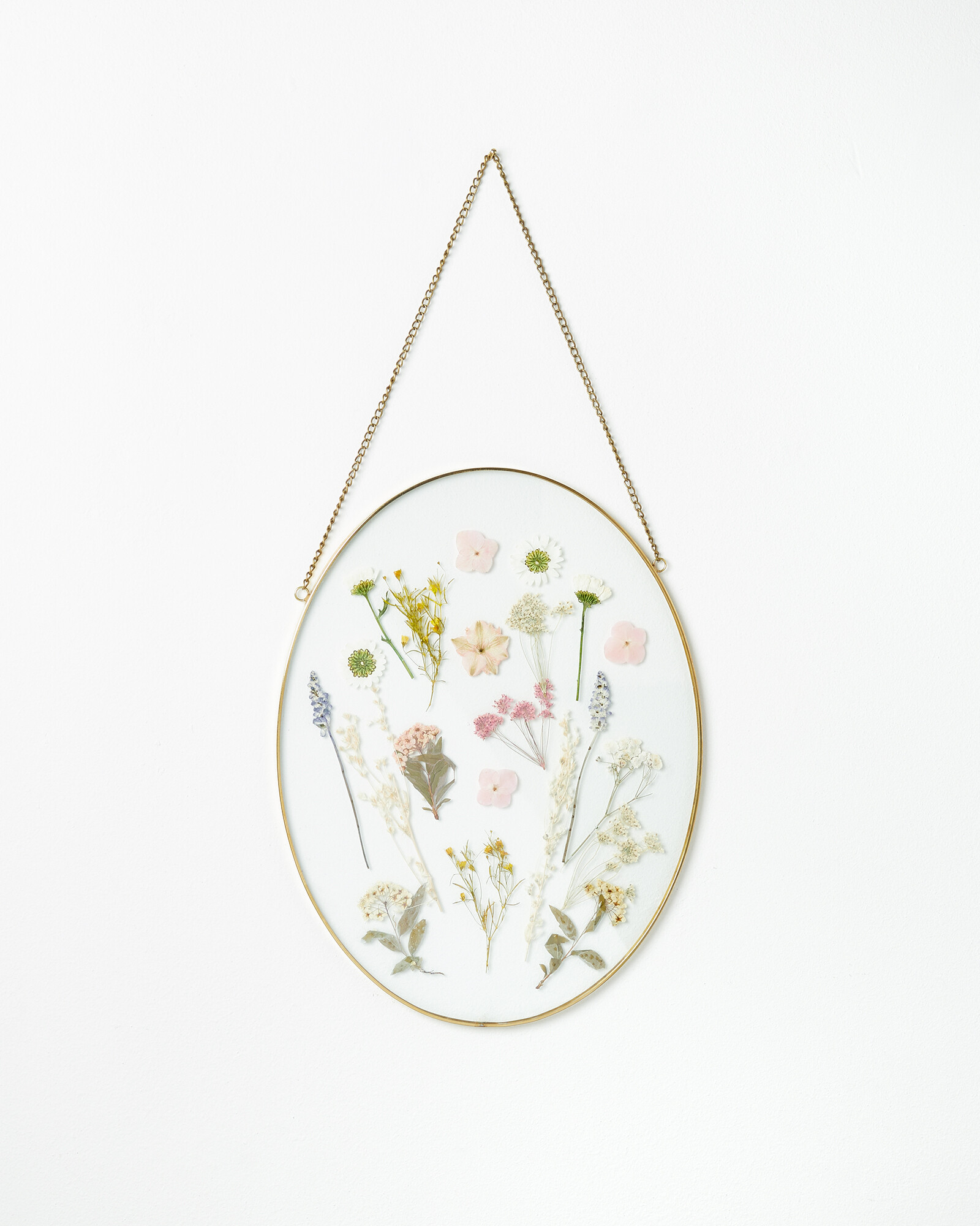 Gold & Glass Oval Dried Flower Wall Hanging