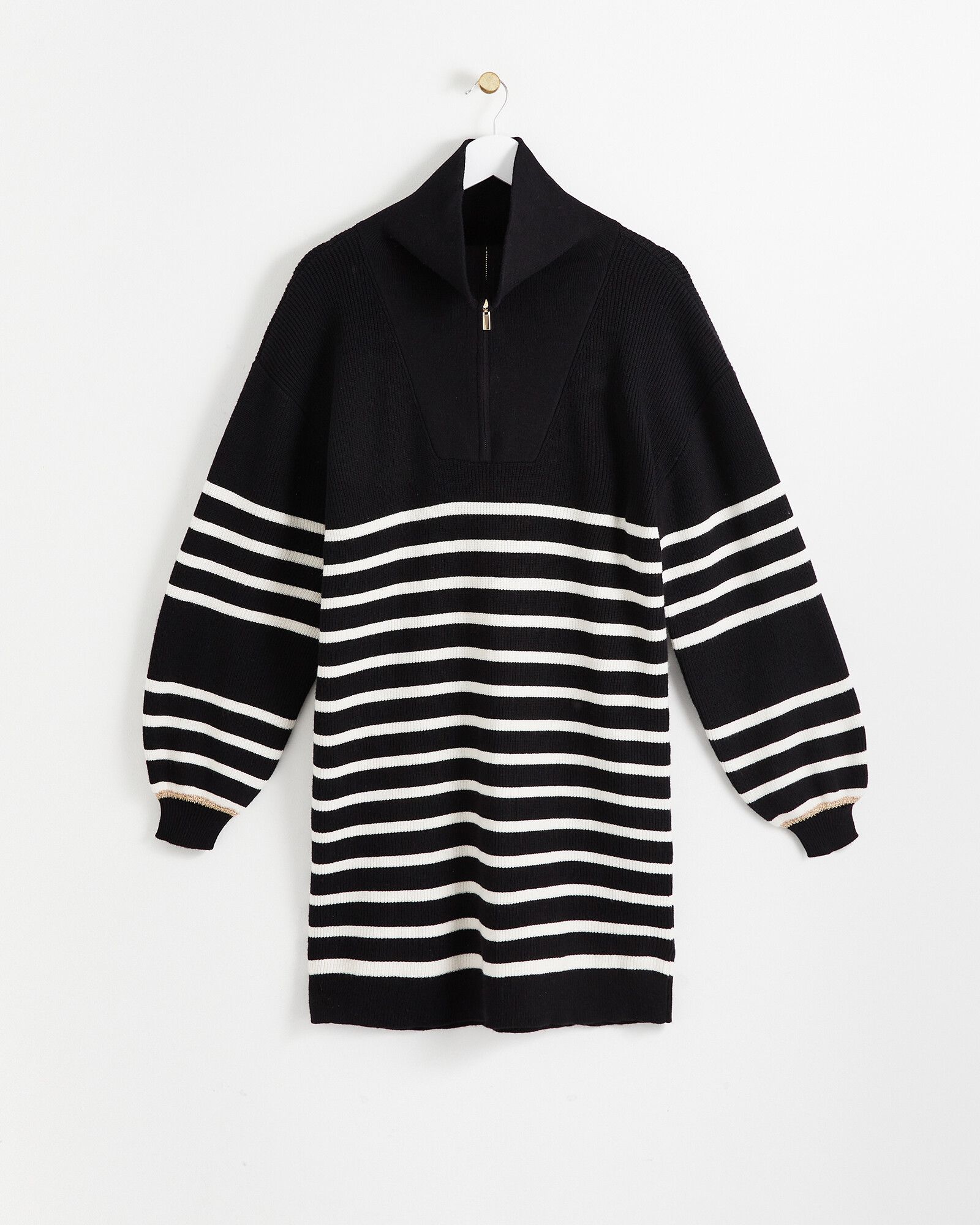 Breton Zip Through Stripe Black Jumper Dress | Oliver Bonas