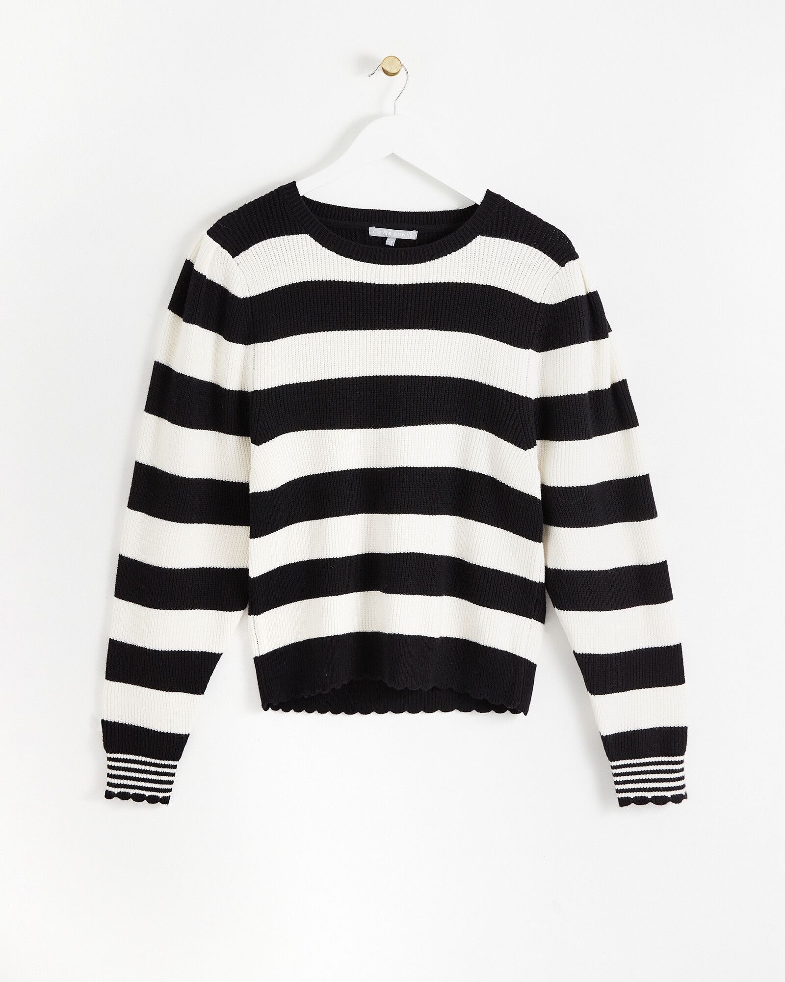 Mono Stripe Scallop Black & White Knitted Jumper | Oliver Bonas