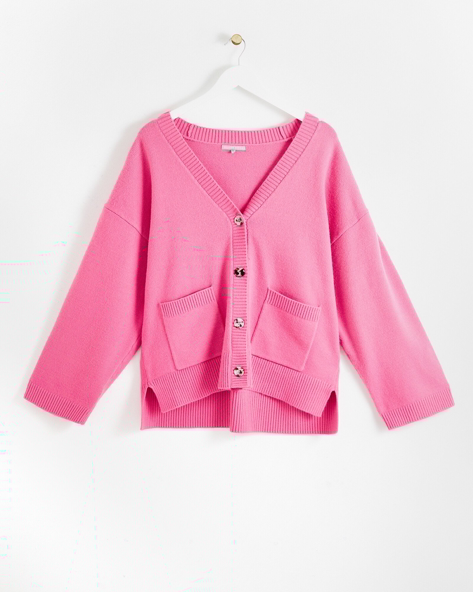 Patch Pocket Pink Knitted Cardigan Oliver Bonas