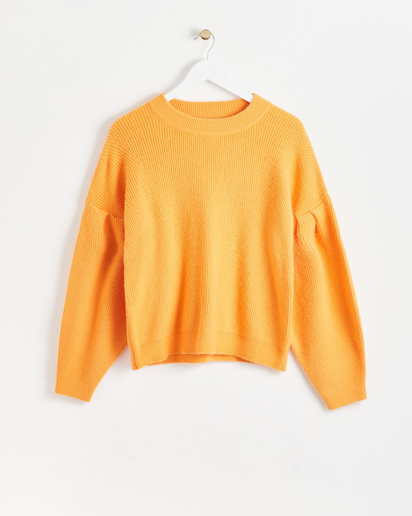 Drop Pleat Sleeve Orange Knitted Sweater | Oliver Bonas US