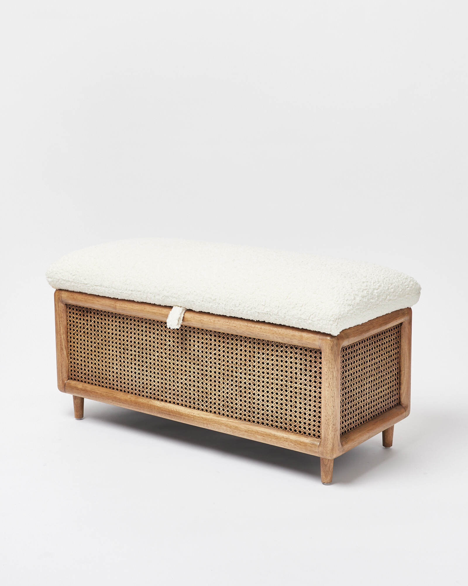 Loha Faux Sheepskin Boucle & Rattan Ottoman | Oliver Bonas