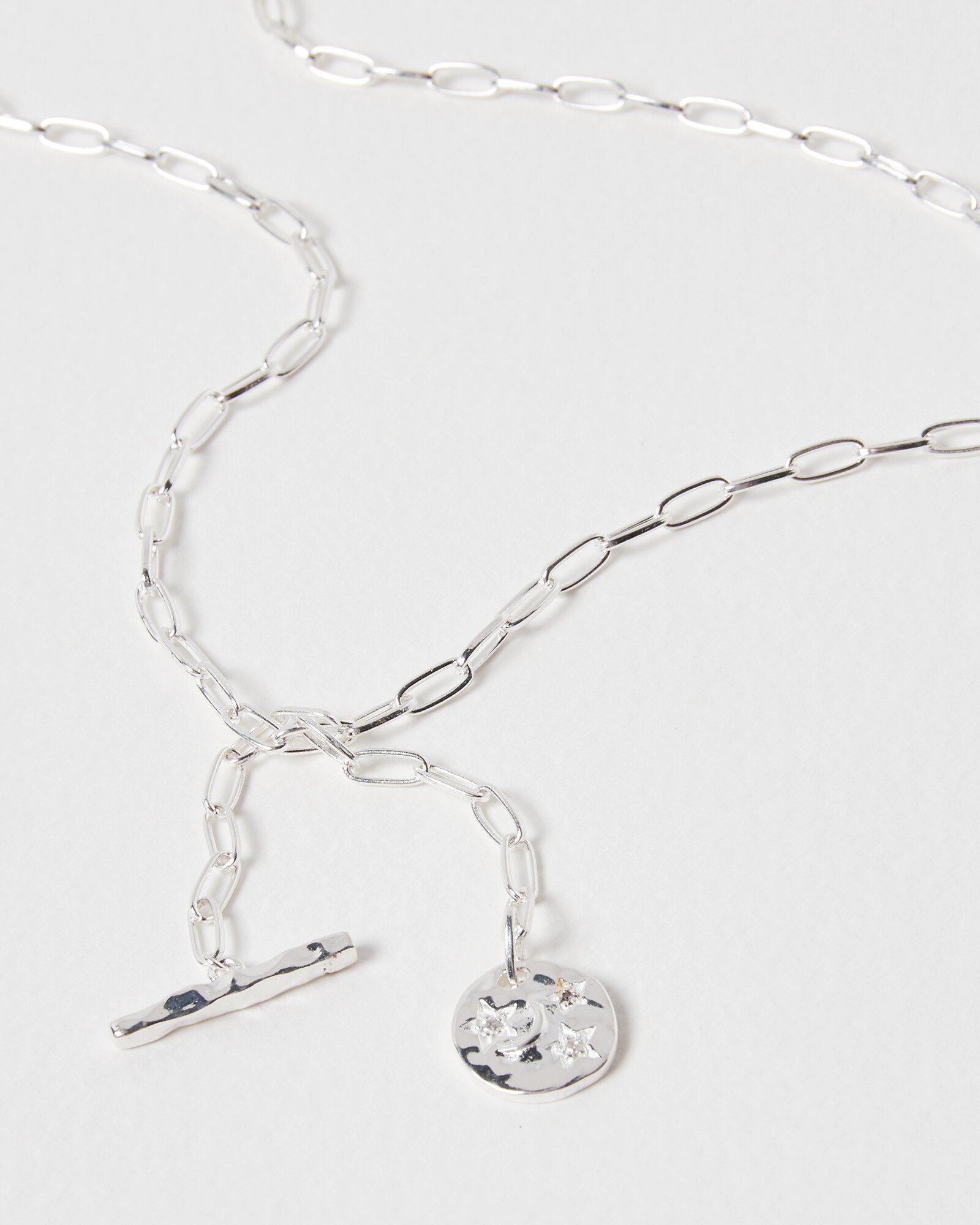 Janus Celestial Disc & Bar Silver Plated Pendant Necklace Oliver Bonas