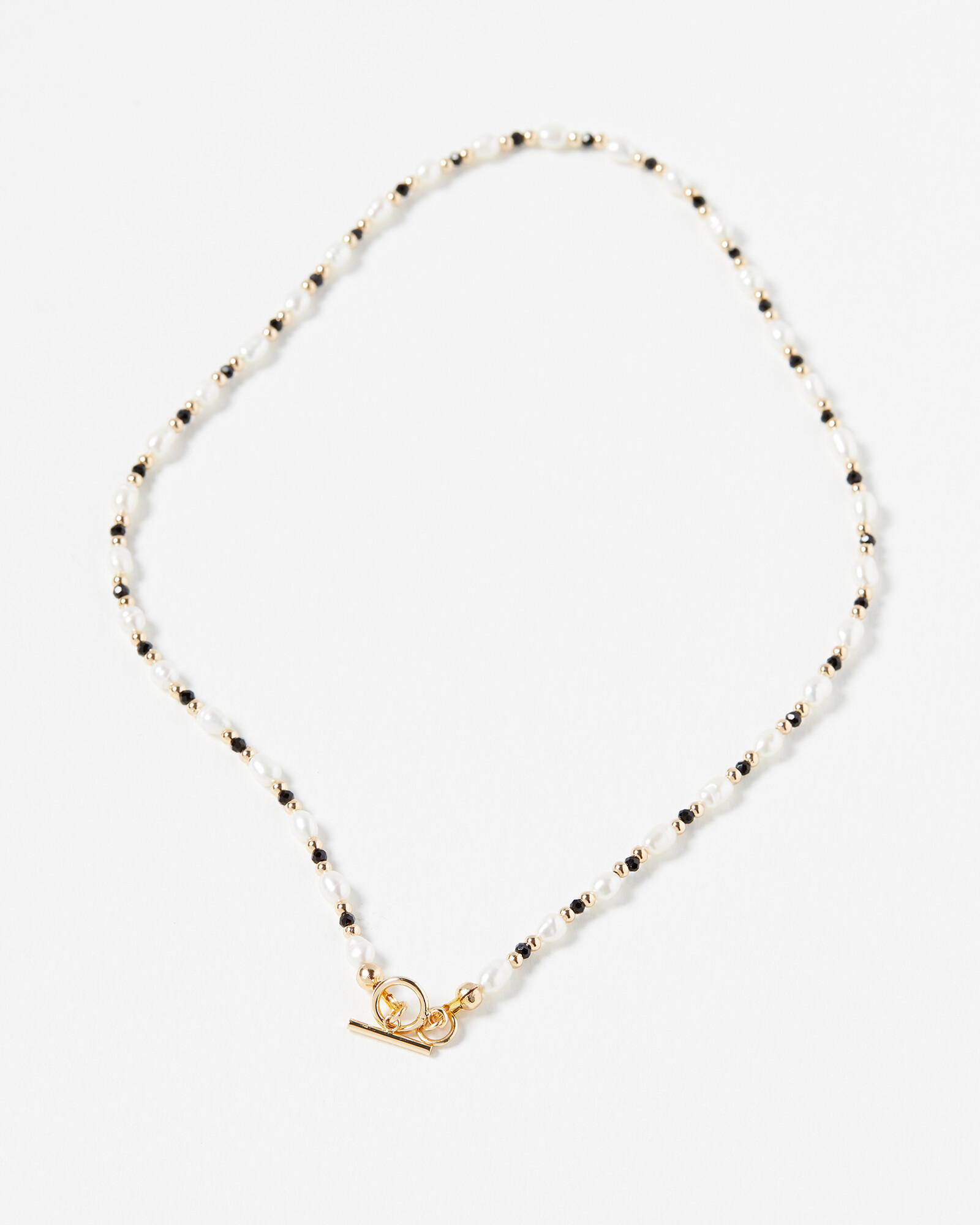 Jonah Glass Bead & Faux Pearl Lariat Necklace Oliver Bonas