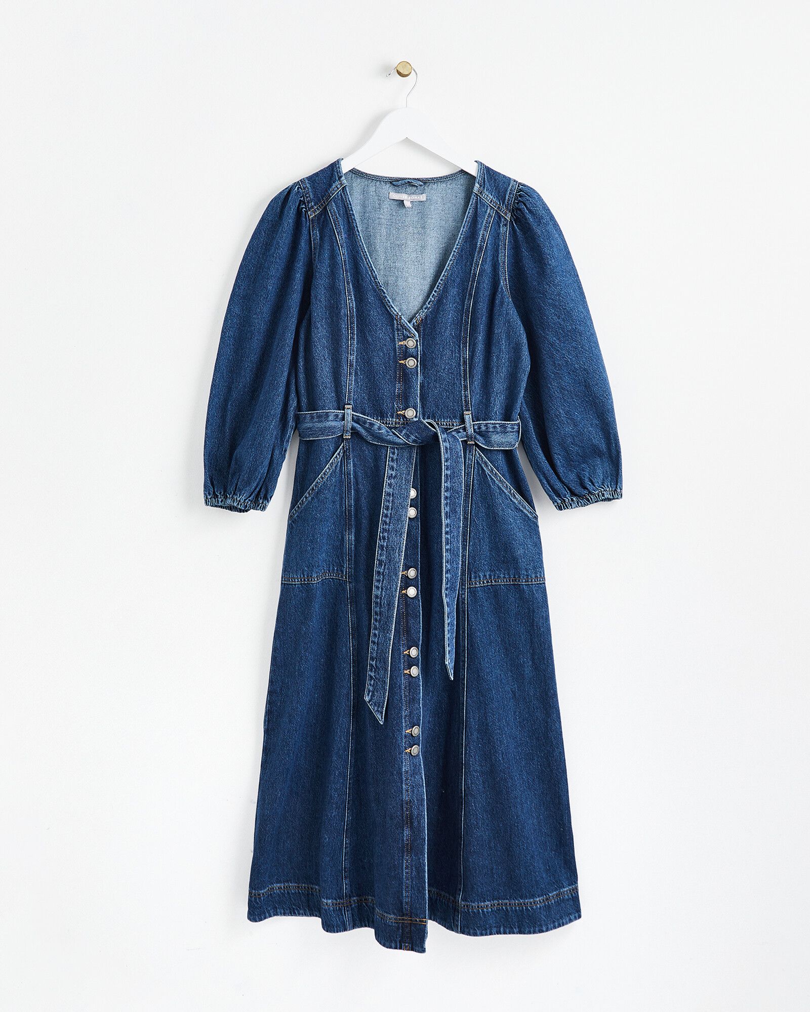 Cropped Sleeve Blue Denim Midi Dress | Oliver Bonas