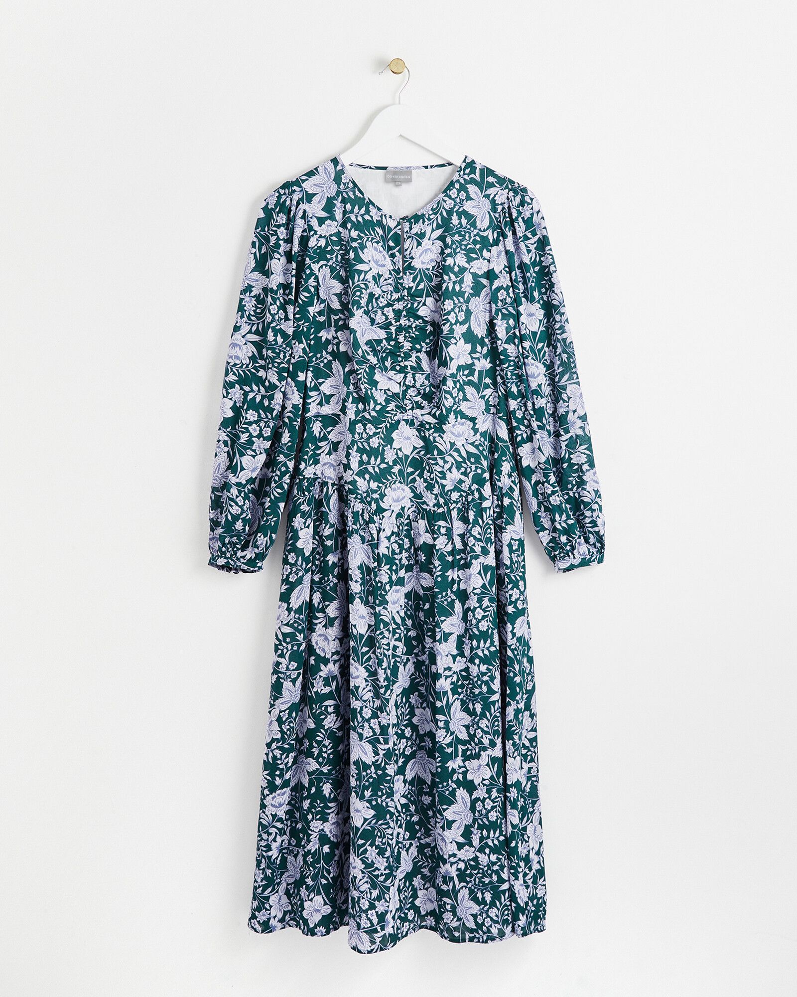 Linear Floral Print Green Maxi Dress | Oliver Bonas