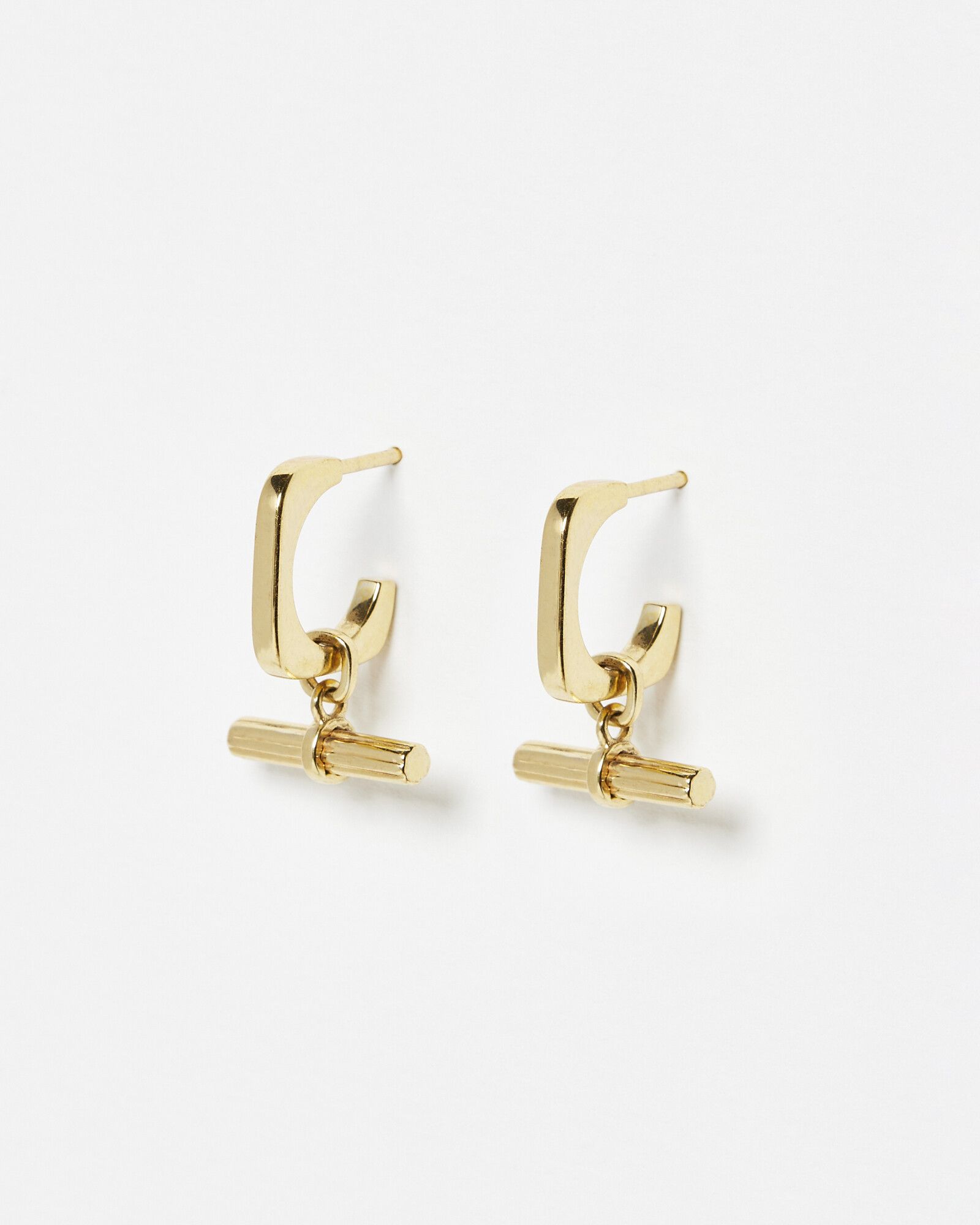 Penelope Square & T Bar Drop Gold Plated Hoop Earrings | Oliver Bonas