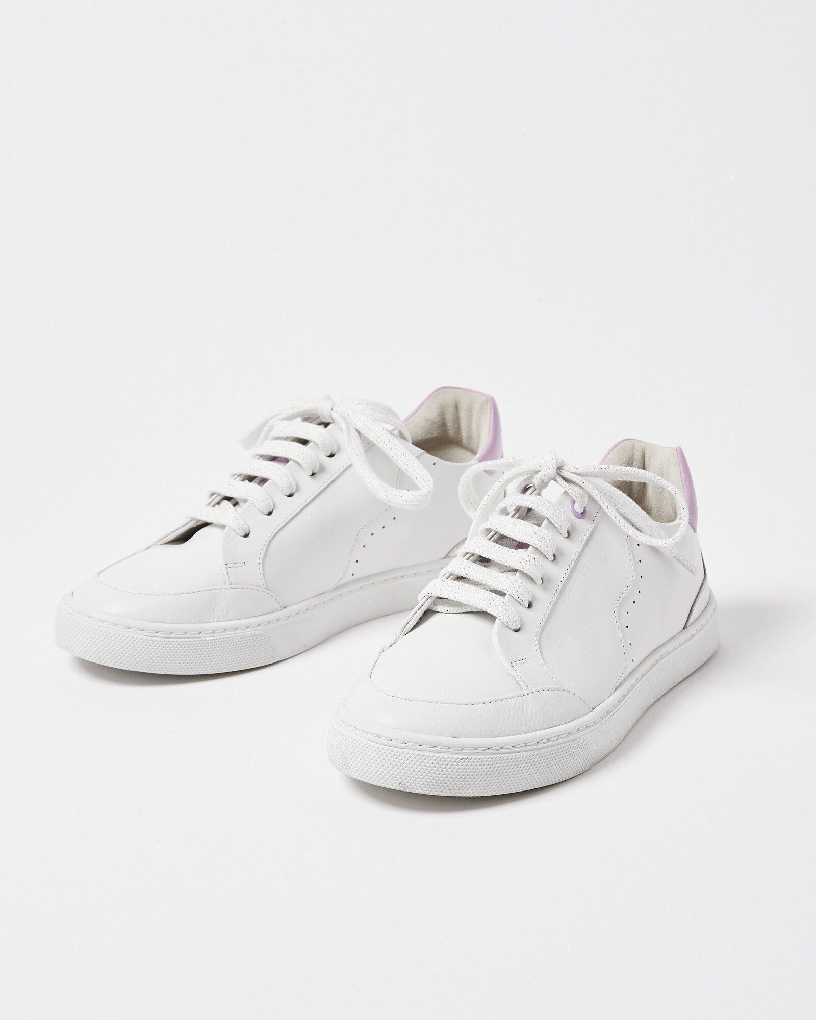 Lilac Wiggle White Leather Trainers | Oliver Bonas