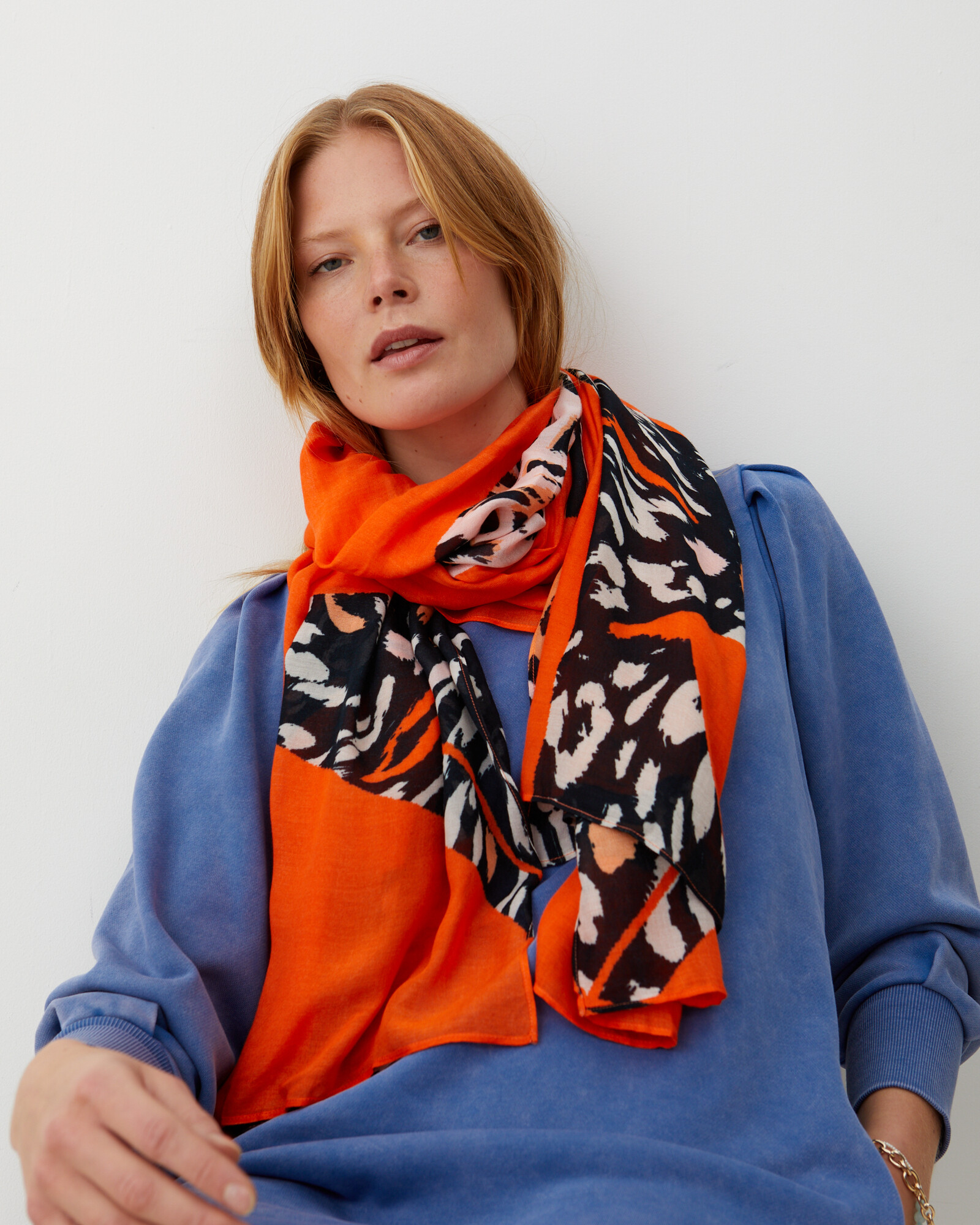 Leopard Butterfly Print Orange Lightweight Scarf Oliver Bonas
