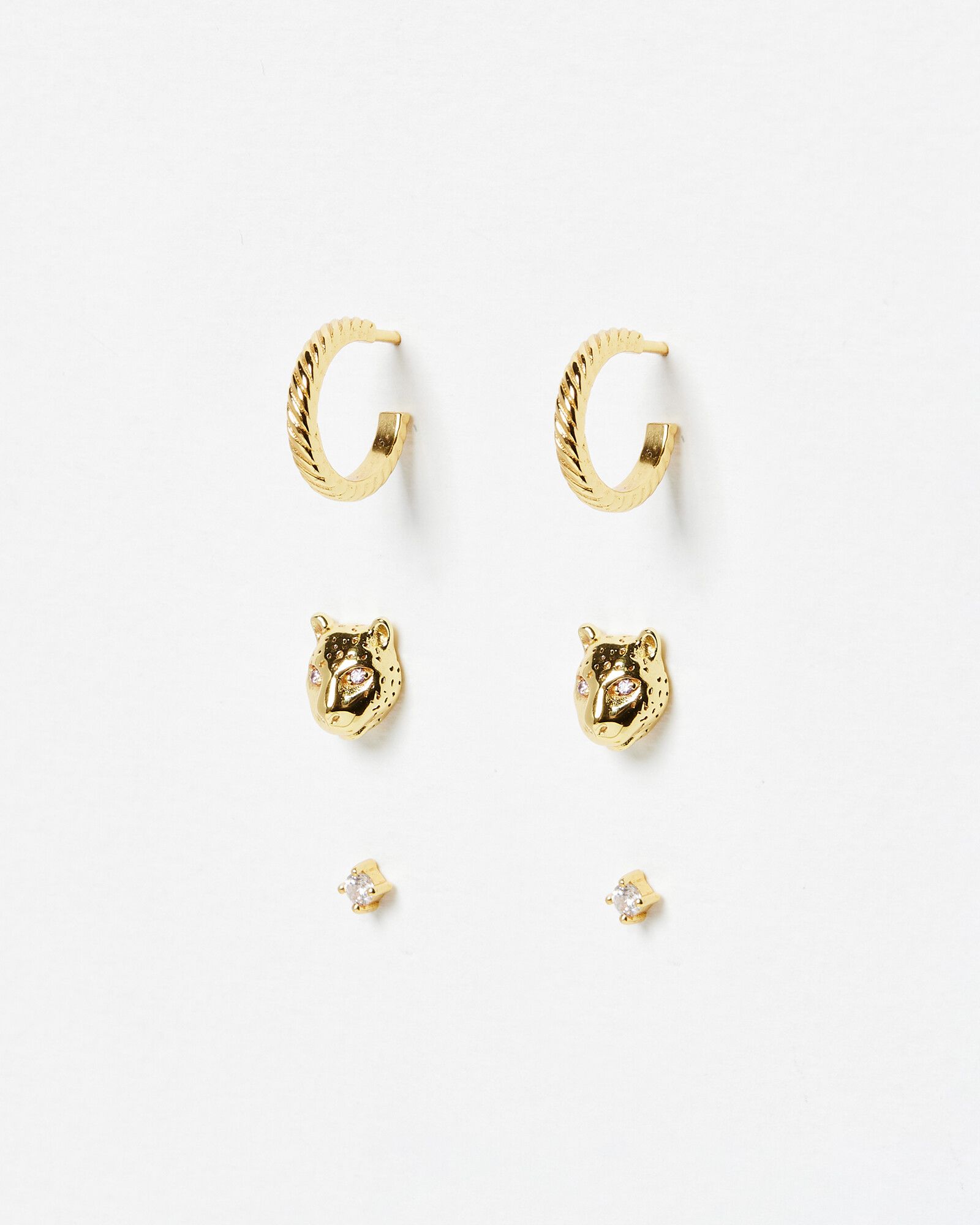 Adorn Star Leopard & Gold Plated Hoop Earrings Pack of Three | Oliver Bonas
