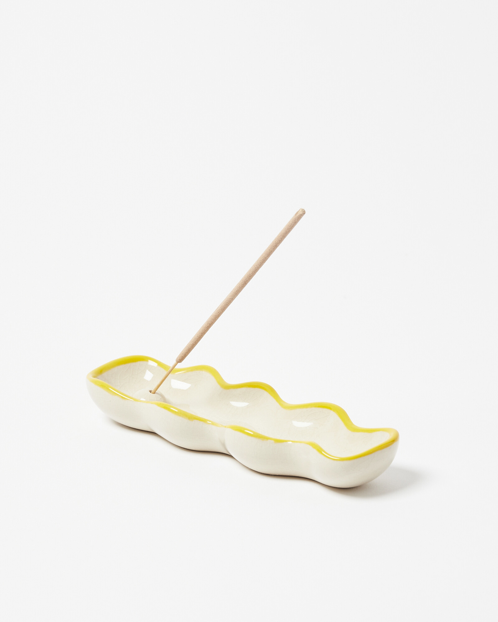 Wavy Edge White & Yellow Ceramic Incense Holder Oliver Bonas