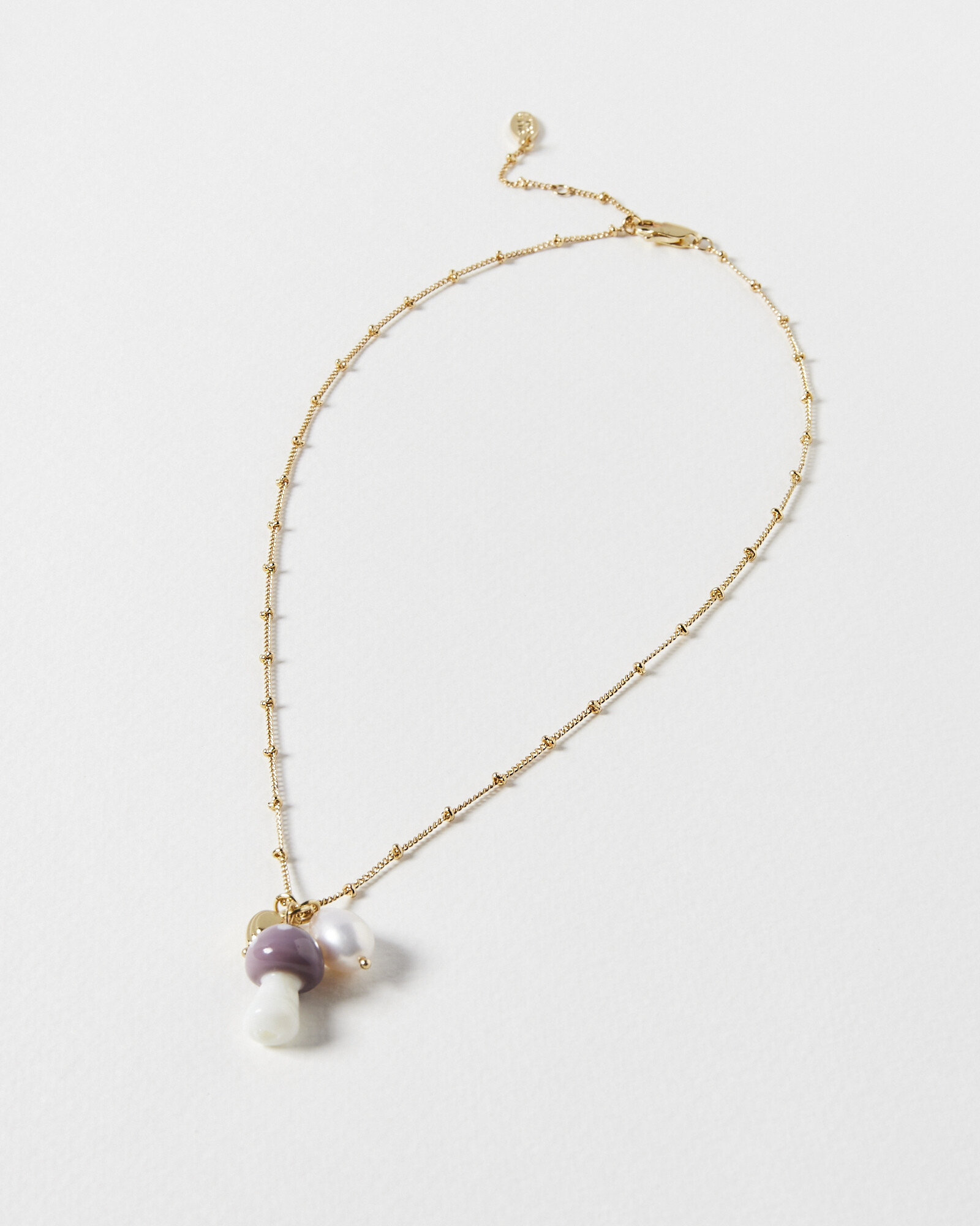 Giselle Mushroom, Pearl & Heart Charm Chain Necklace Oliver Bonas