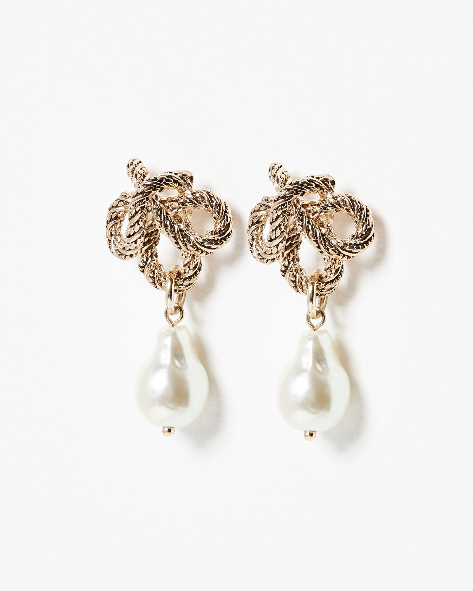 Valentina Textured Metal & Faux Pearl Drop Earrings Oliver Bonas