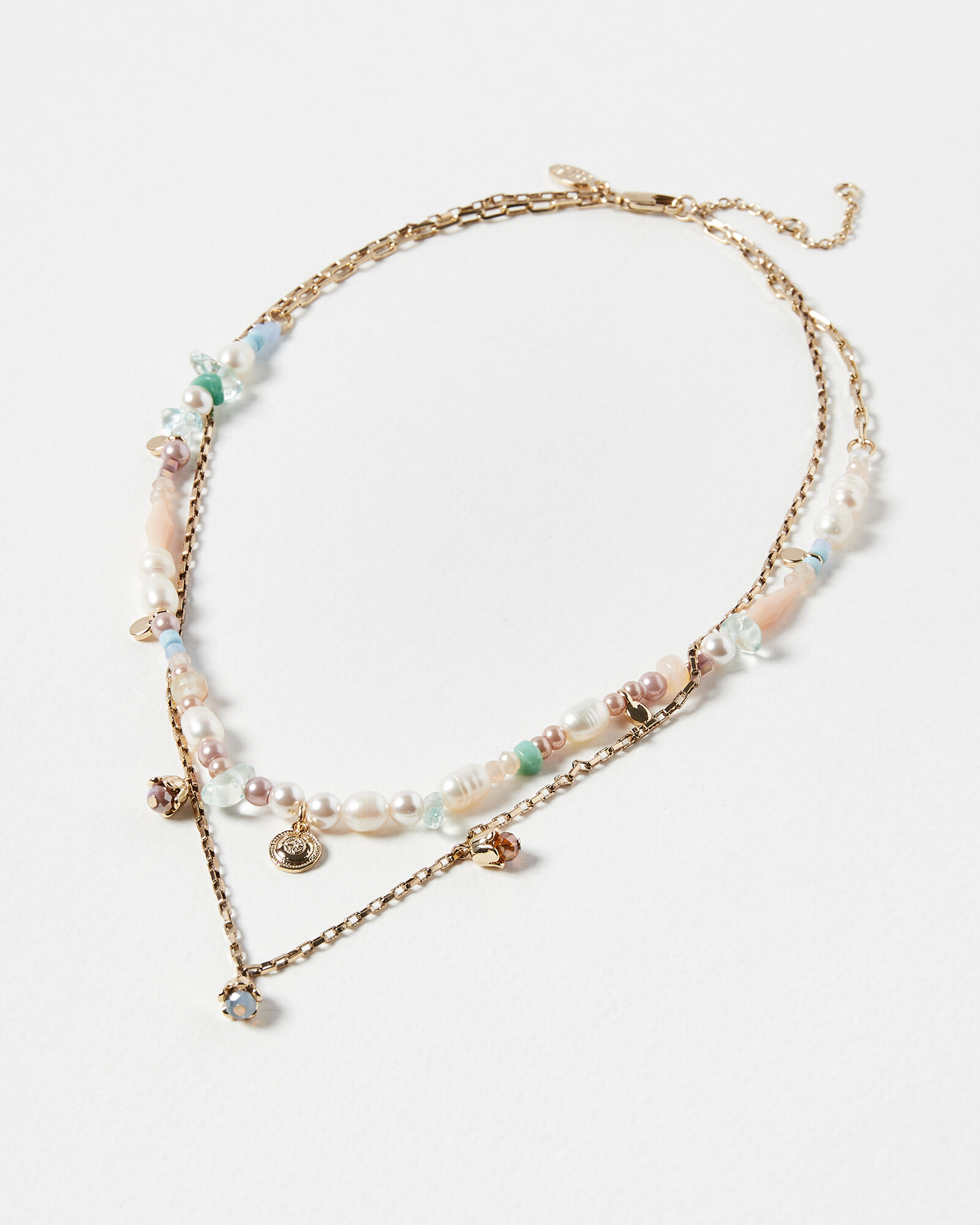 Carina Pearl, Bead & Charm Double Row Chain Necklace | Oliver Bonas