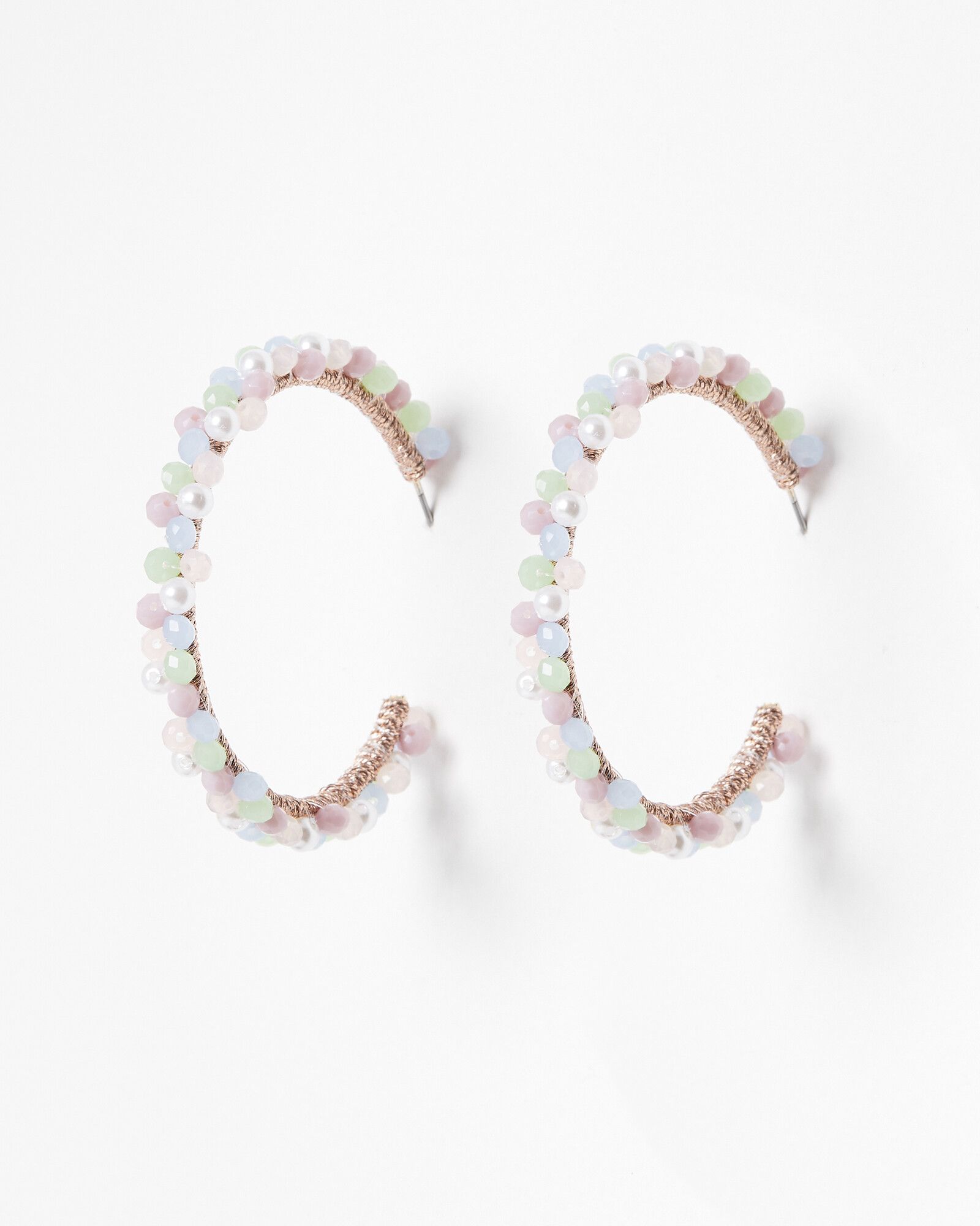 Malie Purple Beaded & Faux Pearl Hoop Earrings | Oliver Bonas