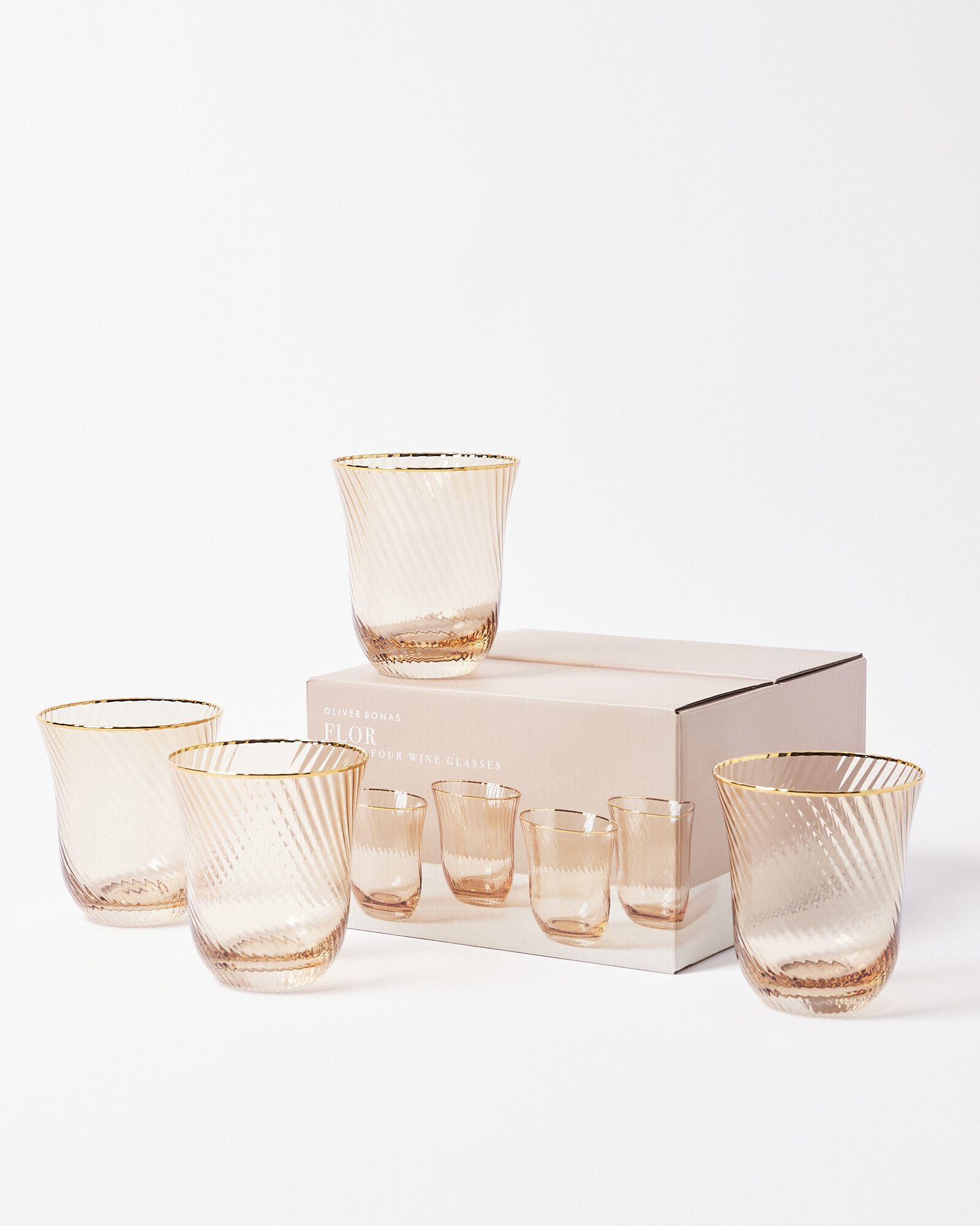 Flor Stemless Orange Wine Glasses Set Of Four | Oliver Bonas