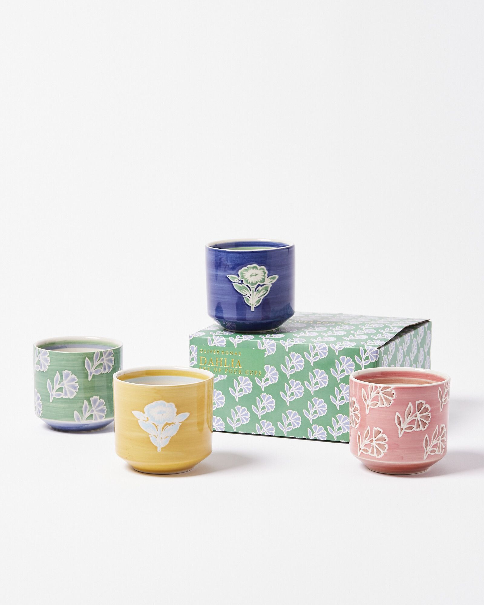 Dahlia Floral Ceramic Espresso Cups Set of Four | Oliver Bonas