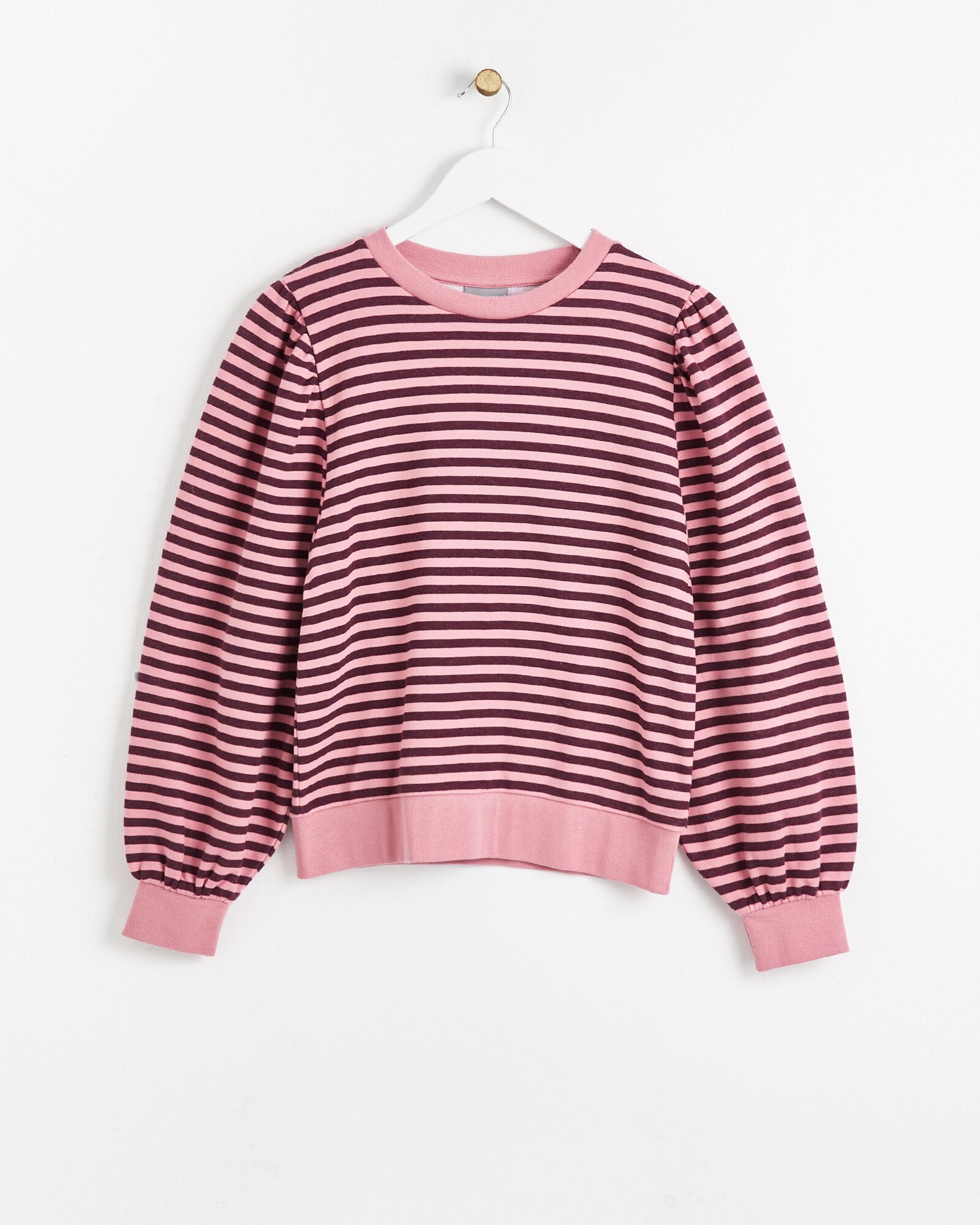 Pleat Sleeve Striped Pink Sweatshirt | Oliver Bonas