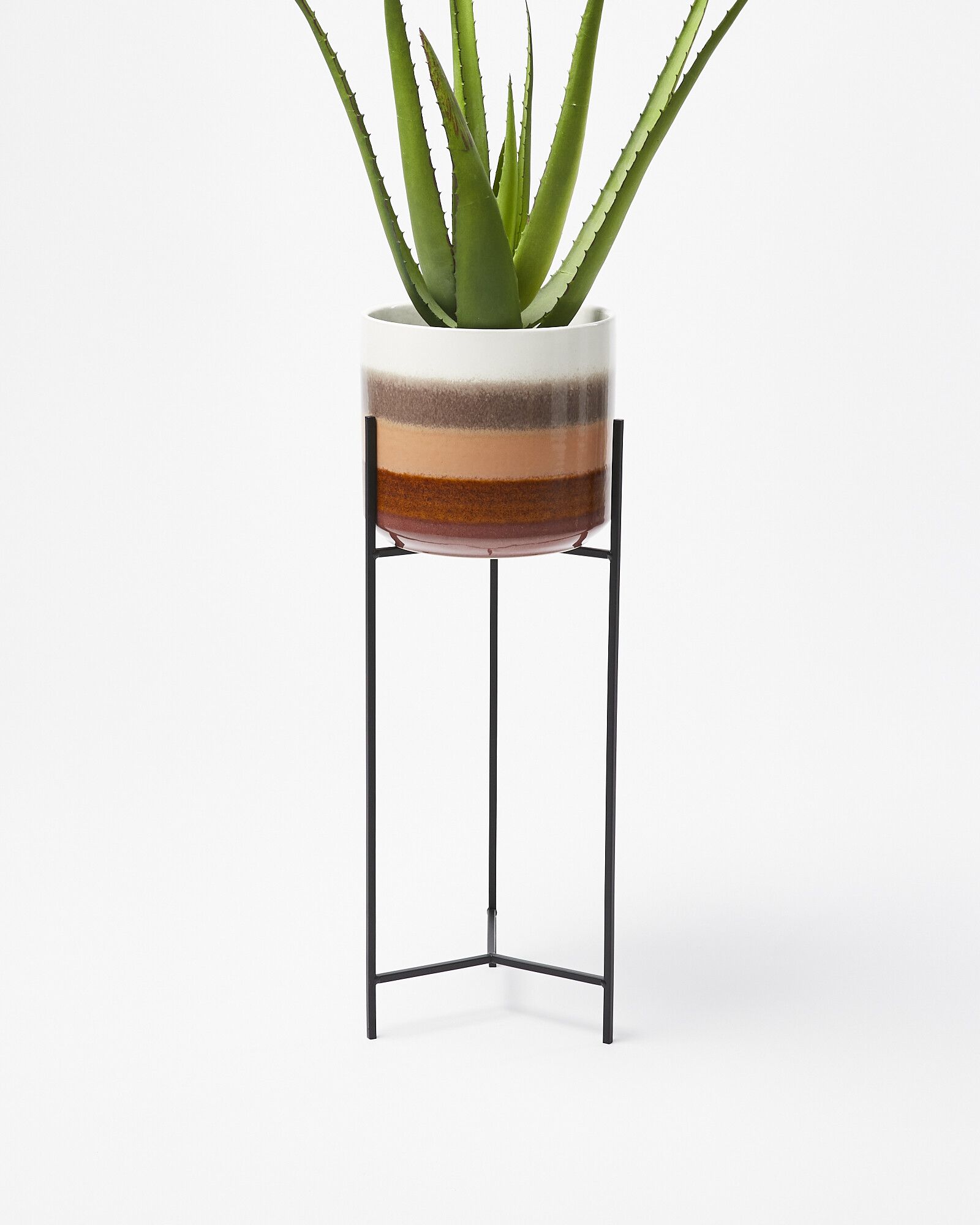 Lani Orange Ceramic Plant Pot & Stand Tall | Oliver Bonas