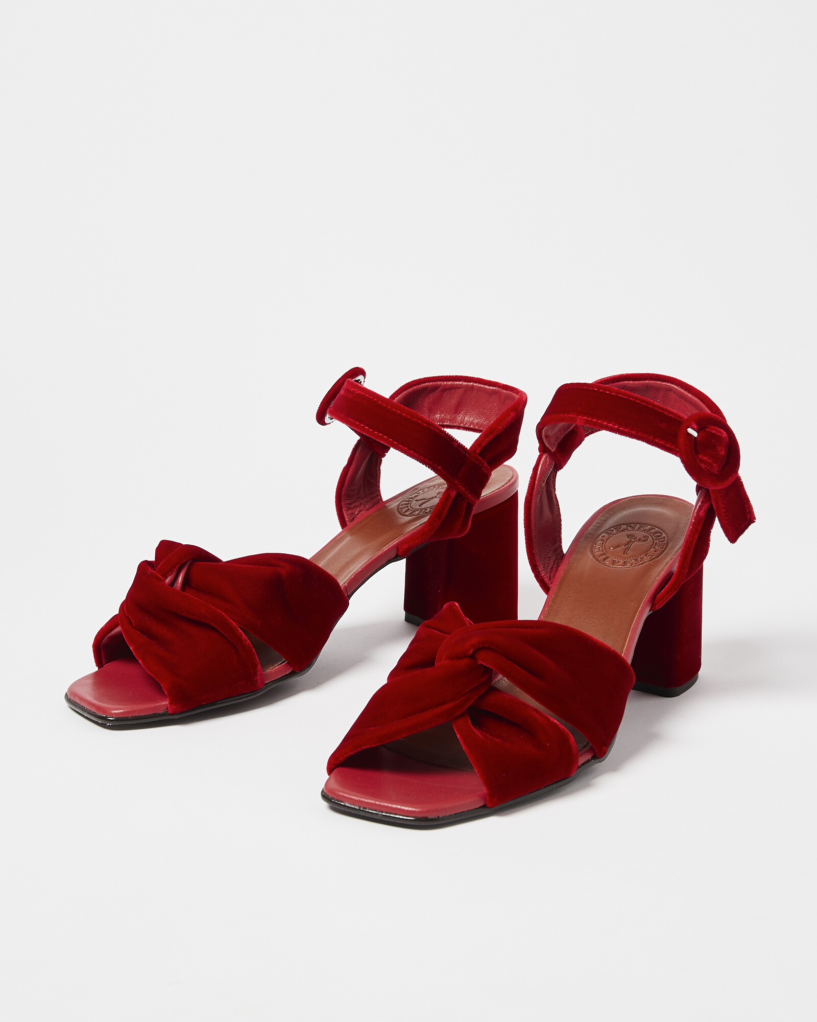 Penelope Chilvers Infinity Red Velvet Heeled Sandals | Oliver Bonas