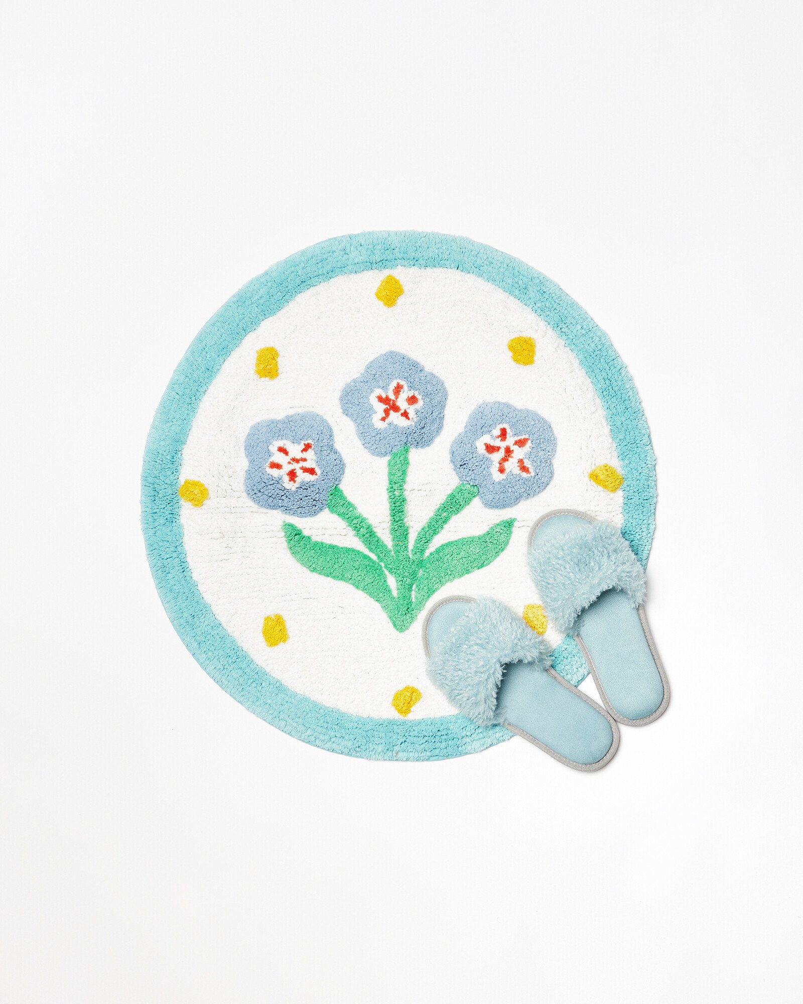 Flower Round Blue Bath Mat Small Oliver Bonas