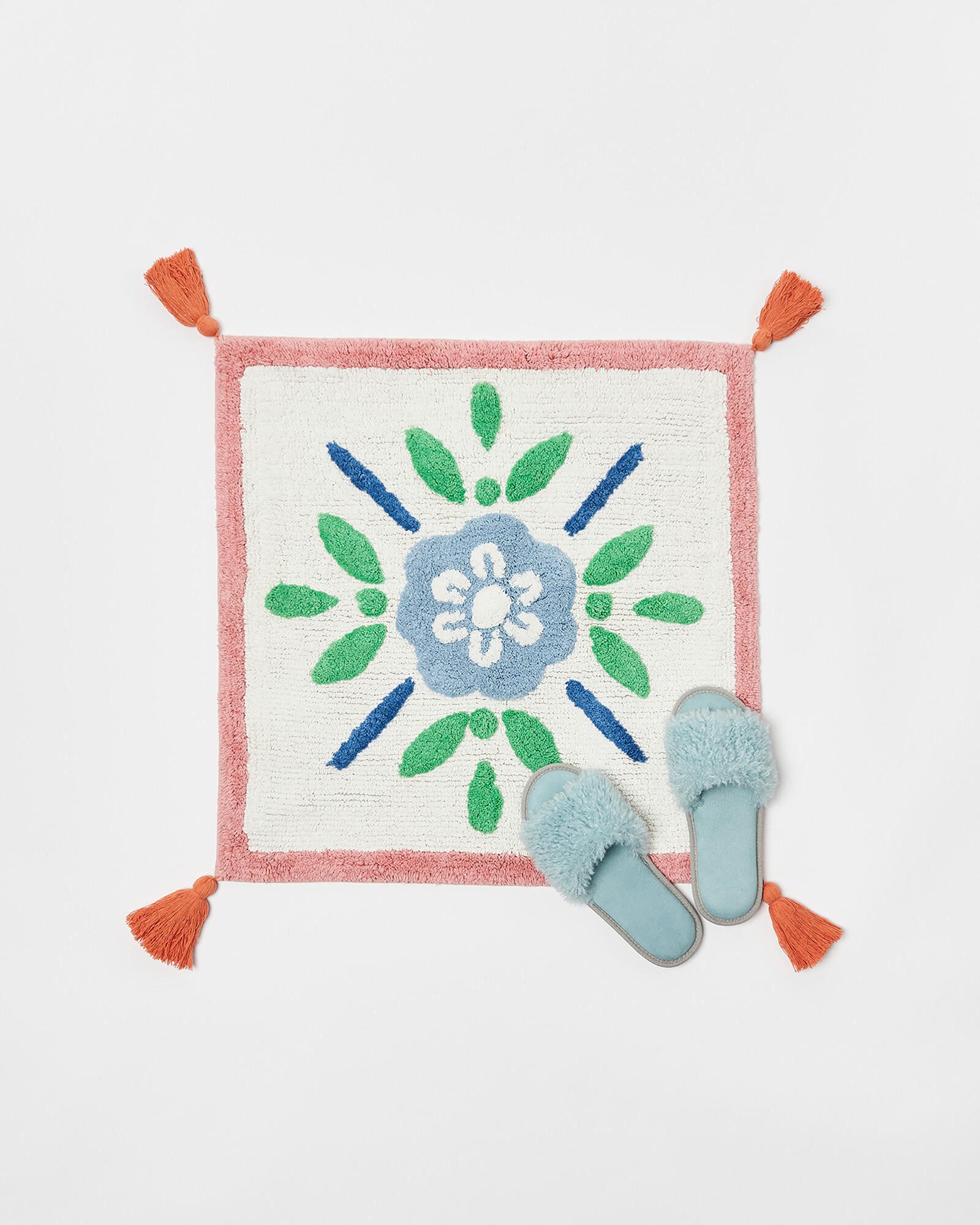 Floral Square Pink Bath Mat Small Oliver Bonas