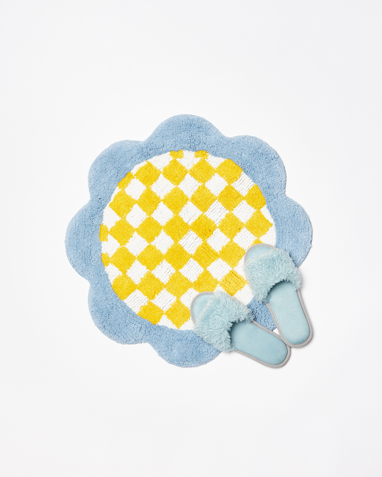 Checked Flower Round Yellow Bath Mat Small Oliver Bonas