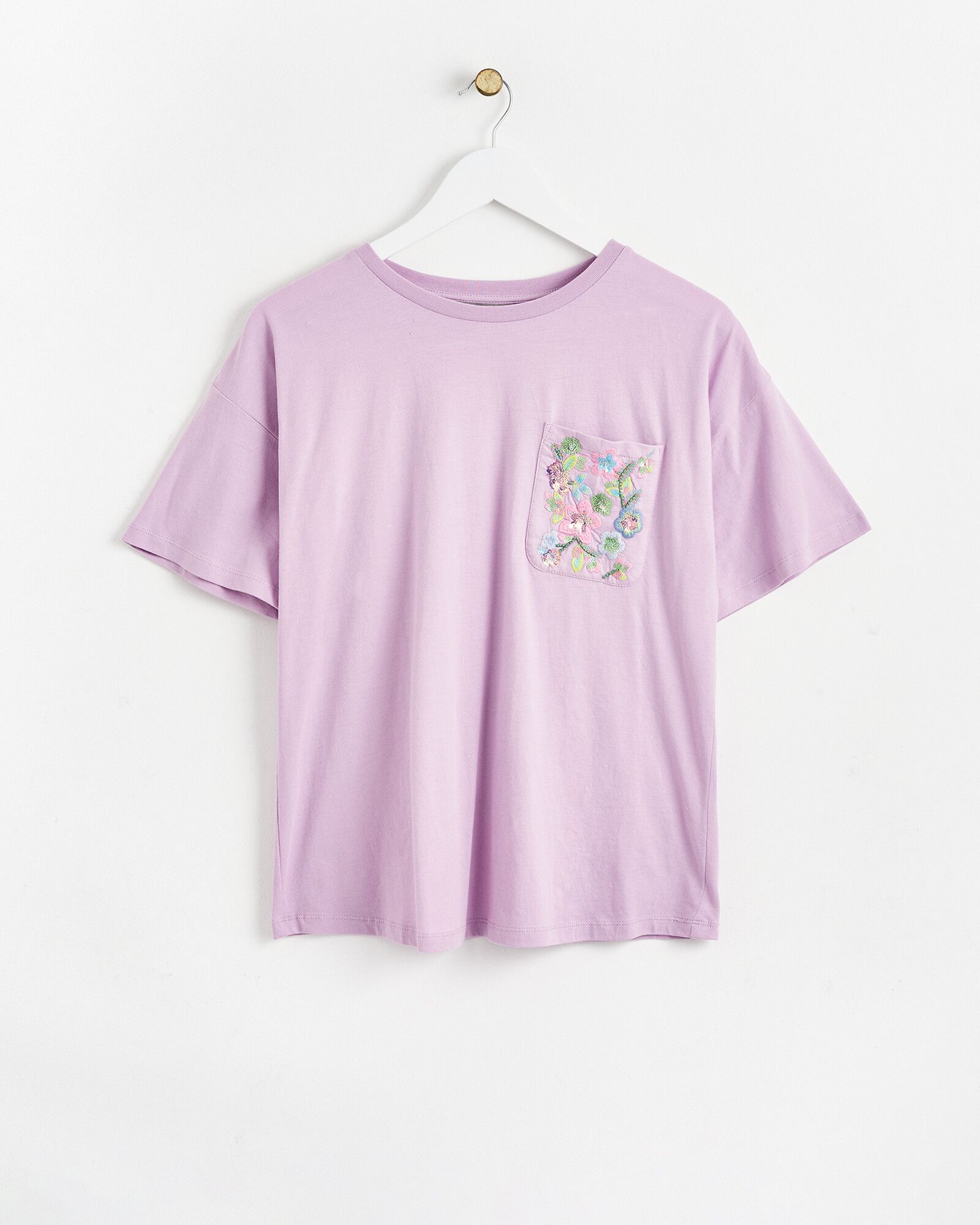 Embellished Pocket Lilac T-Shirt | Oliver Bonas