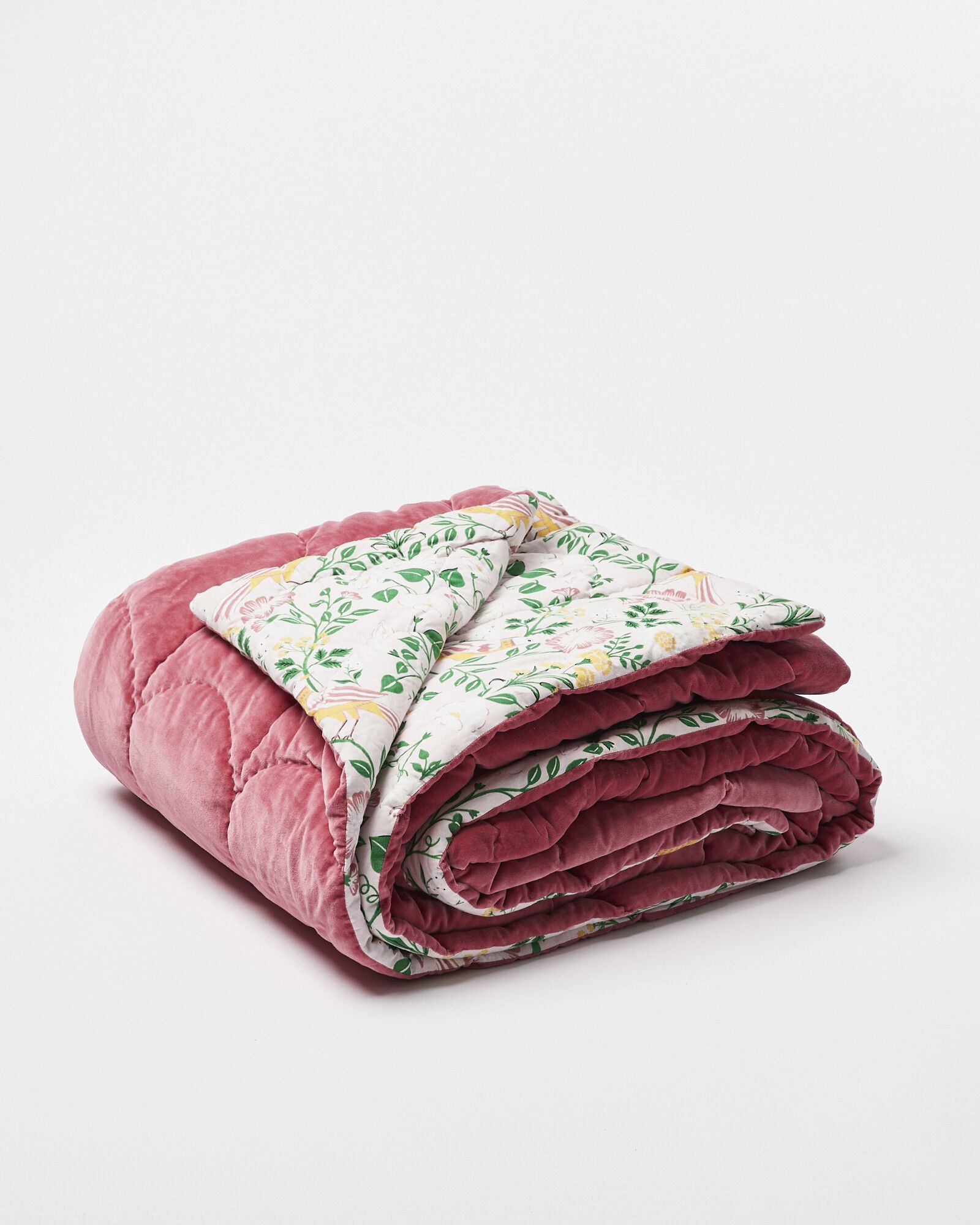 Amelia Pink Velvet Printed Bedspread | Oliver Bonas