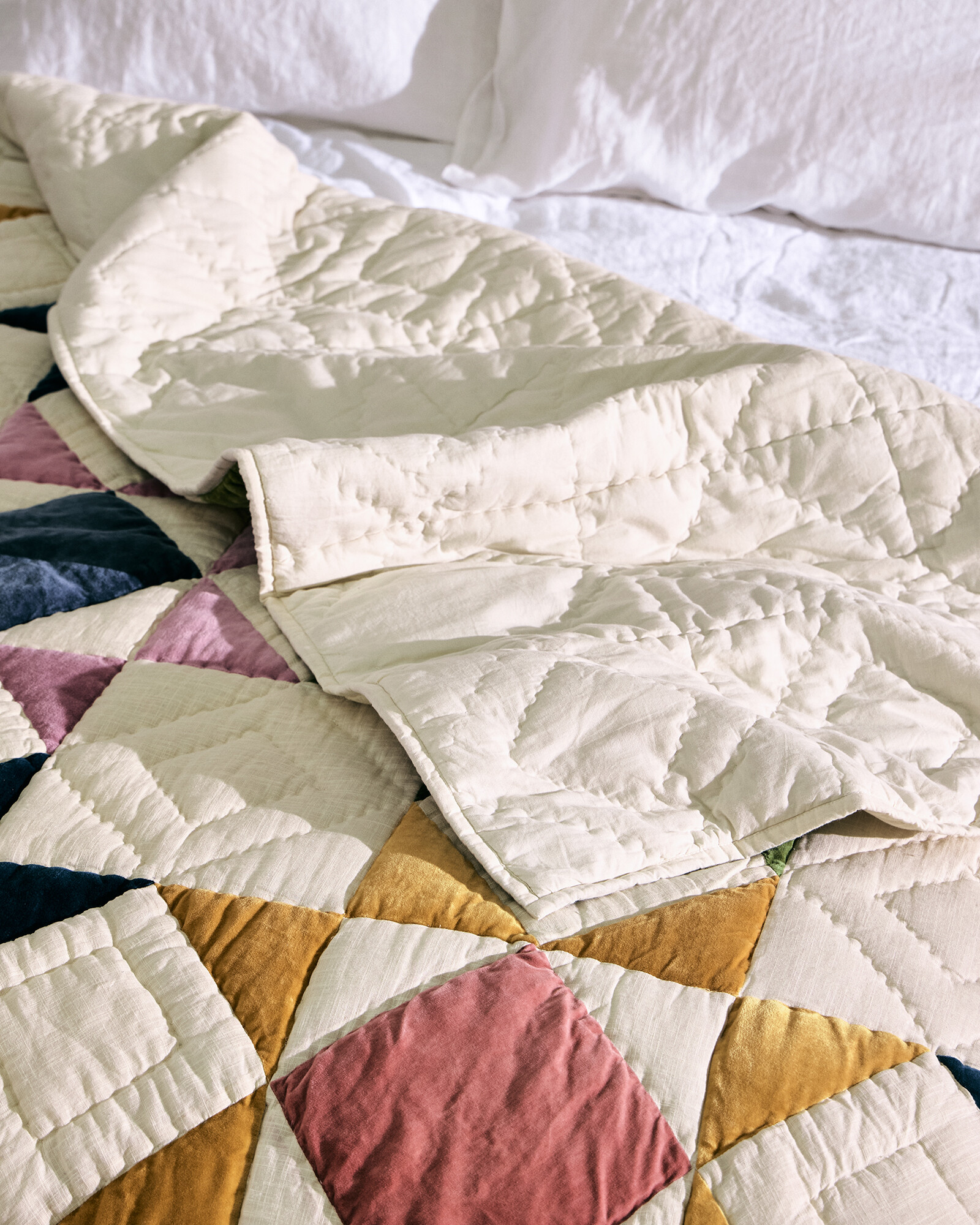 Patchwork Multicolour Velvet Bedspread Oliver Bonas IE